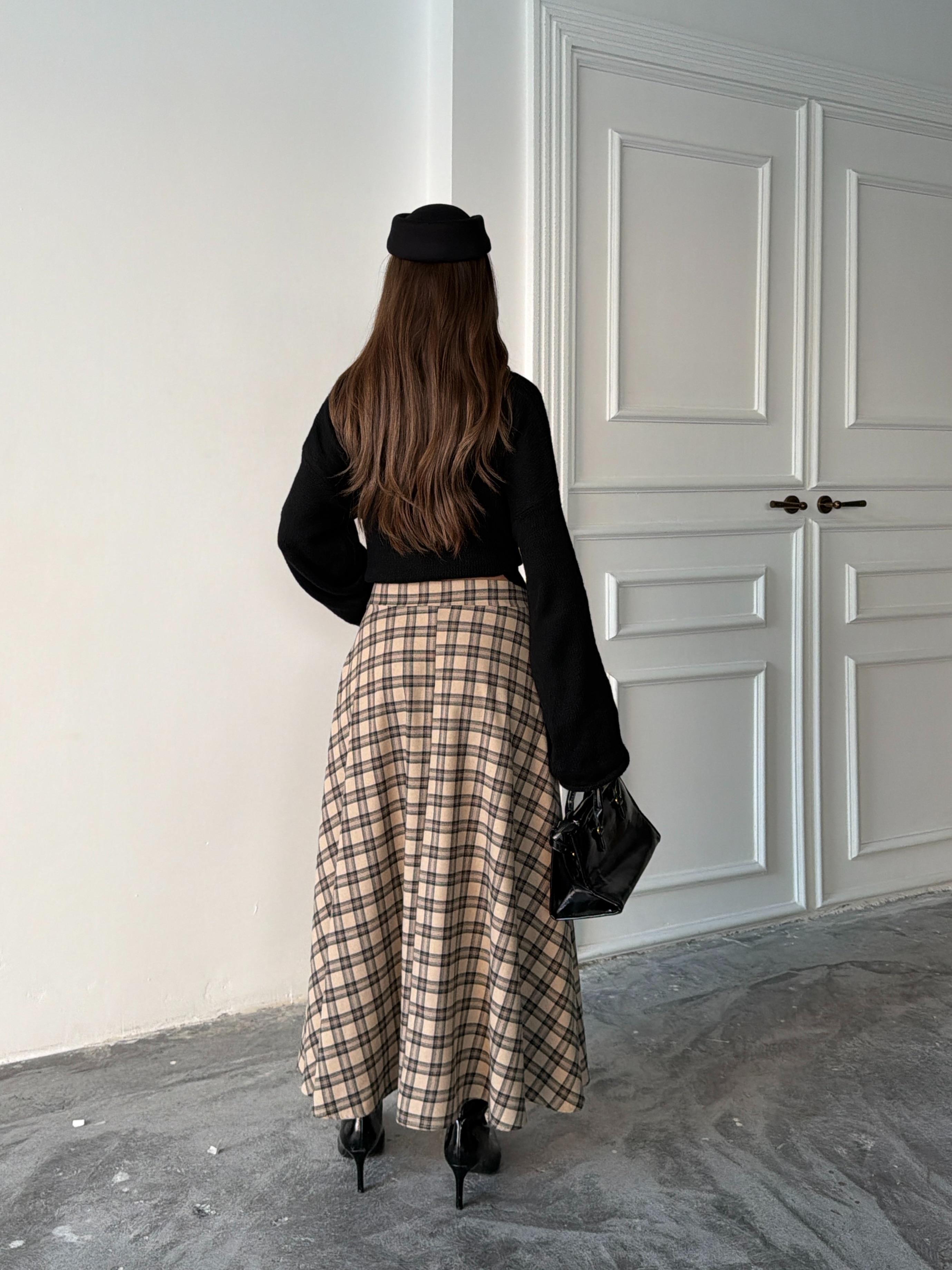 EKOSE KLOŞ ETEK UZUN BOY BEJ-KAHVE