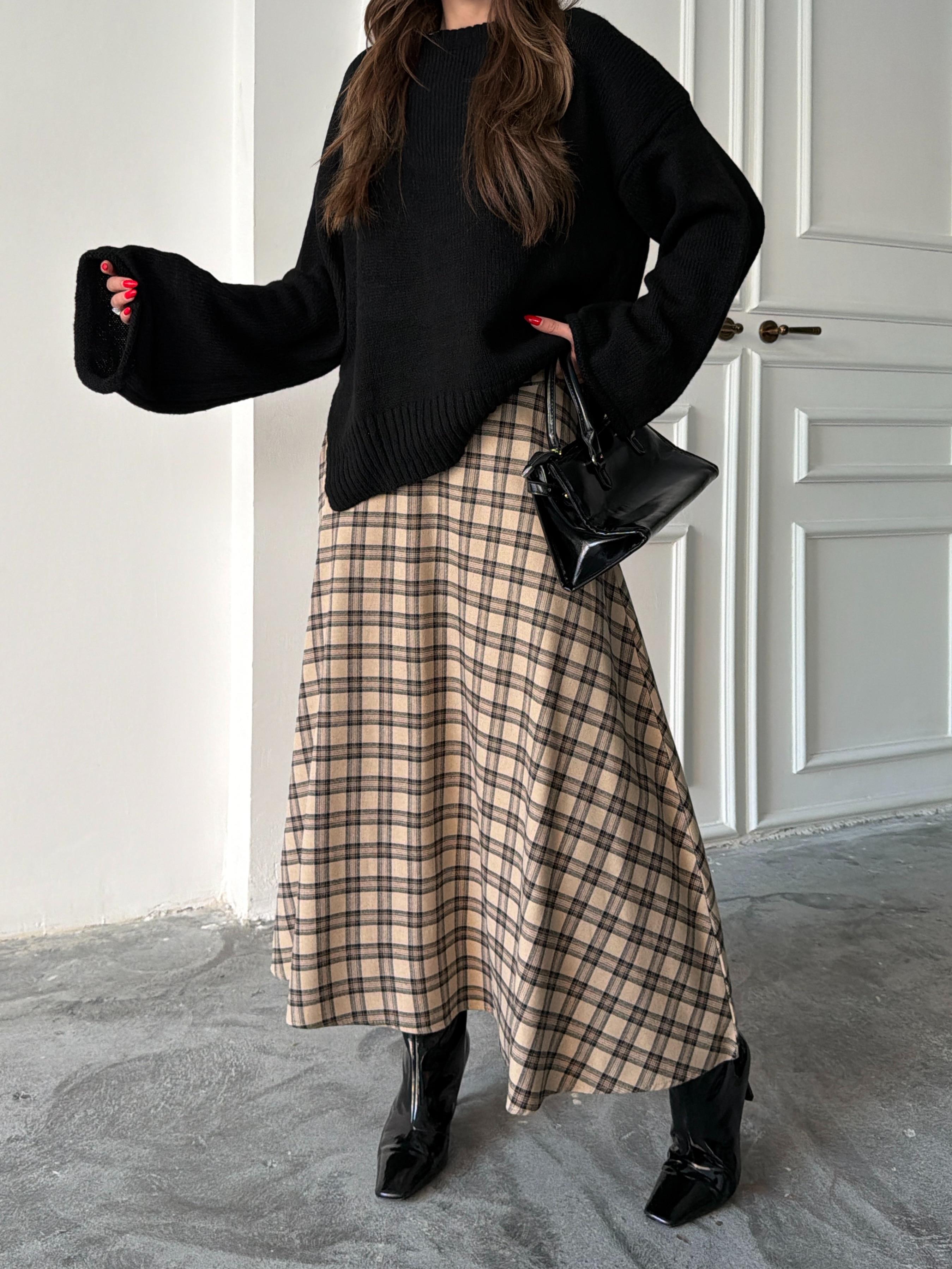 EKOSE KLOŞ ETEK UZUN BOY BEJ-KAHVE