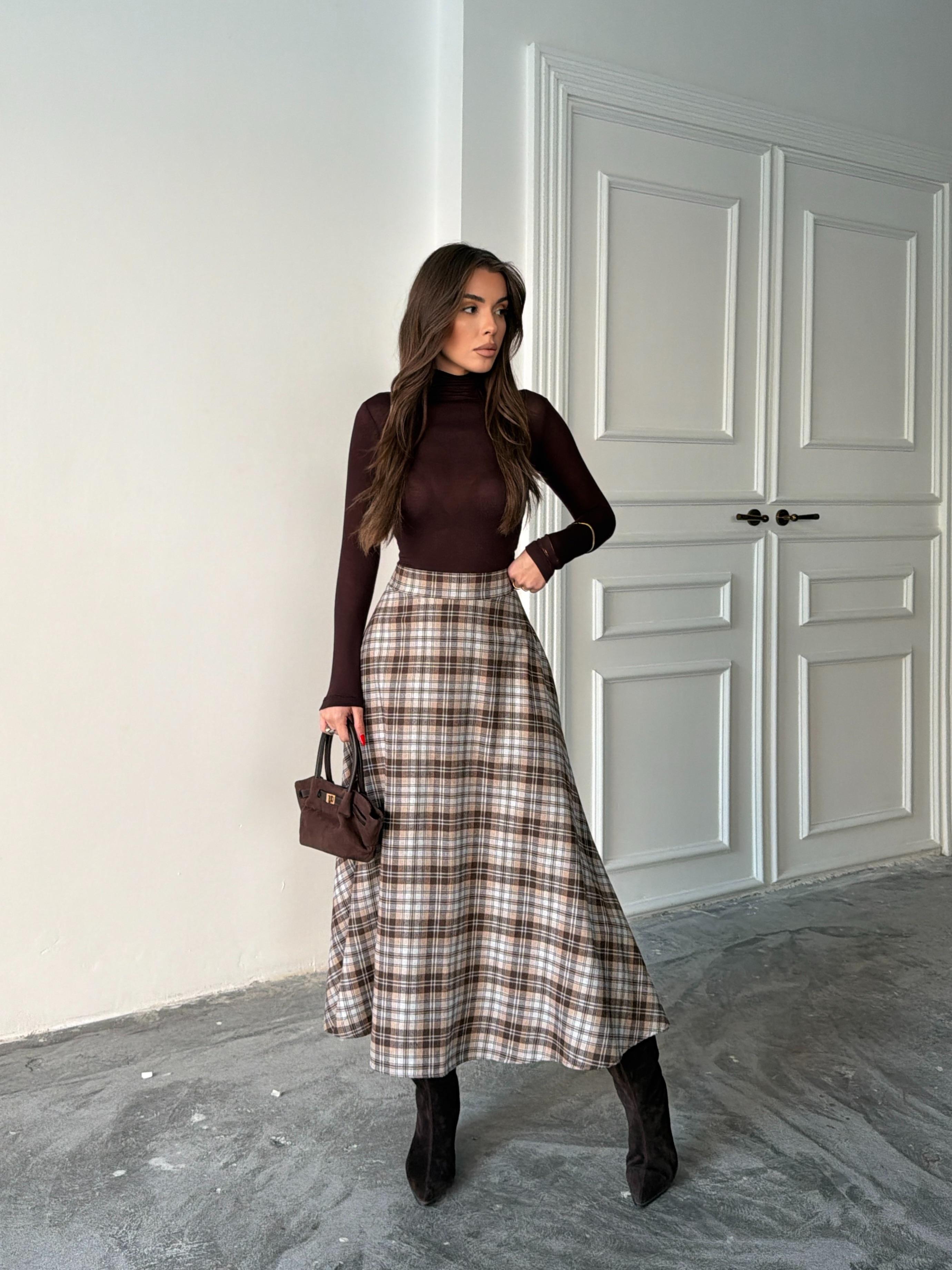 EKOSE KLOŞ ETEK UZUN BOY EKRU-KAHVE