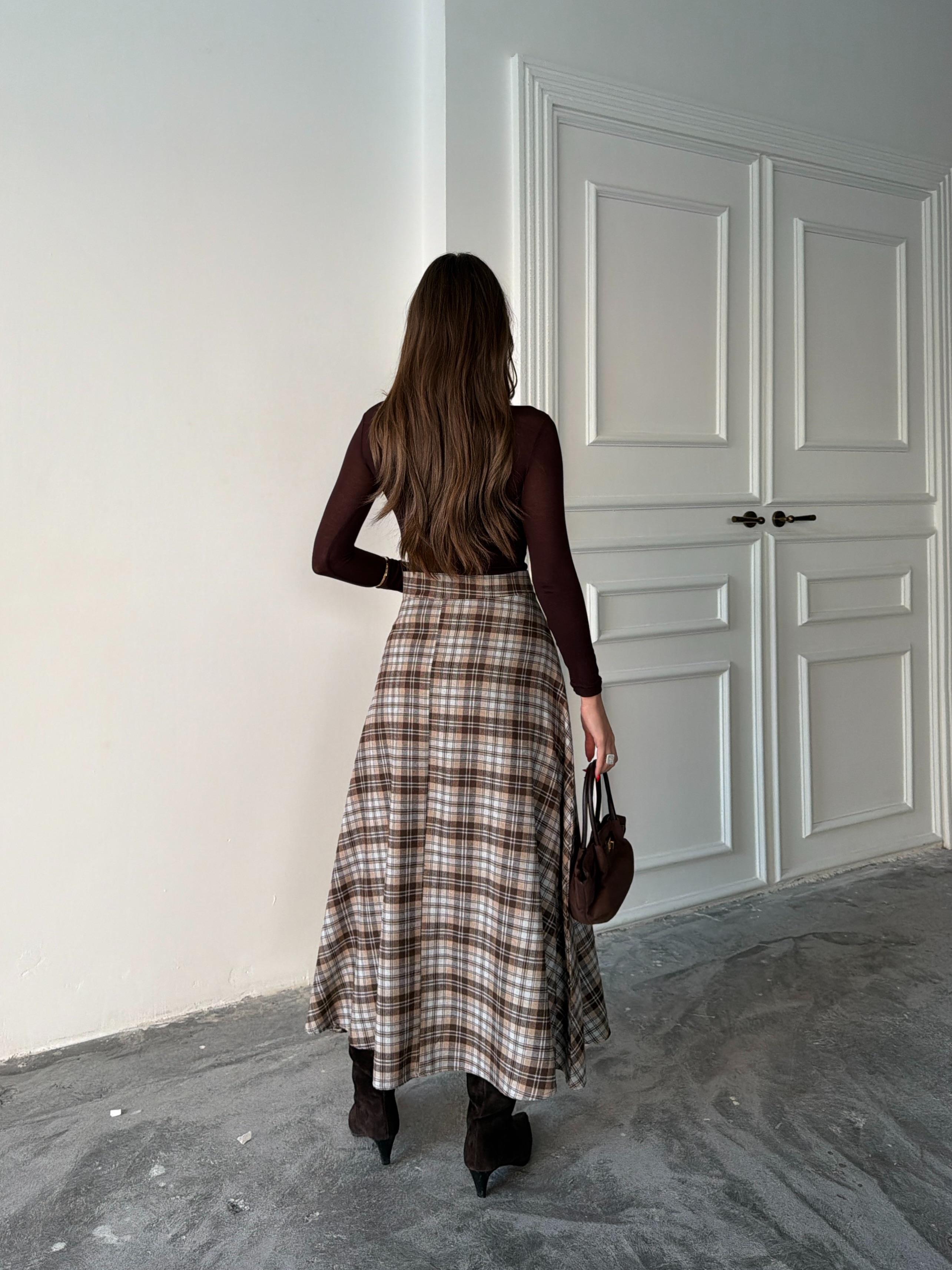 EKOSE KLOŞ ETEK UZUN BOY EKRU-KAHVE