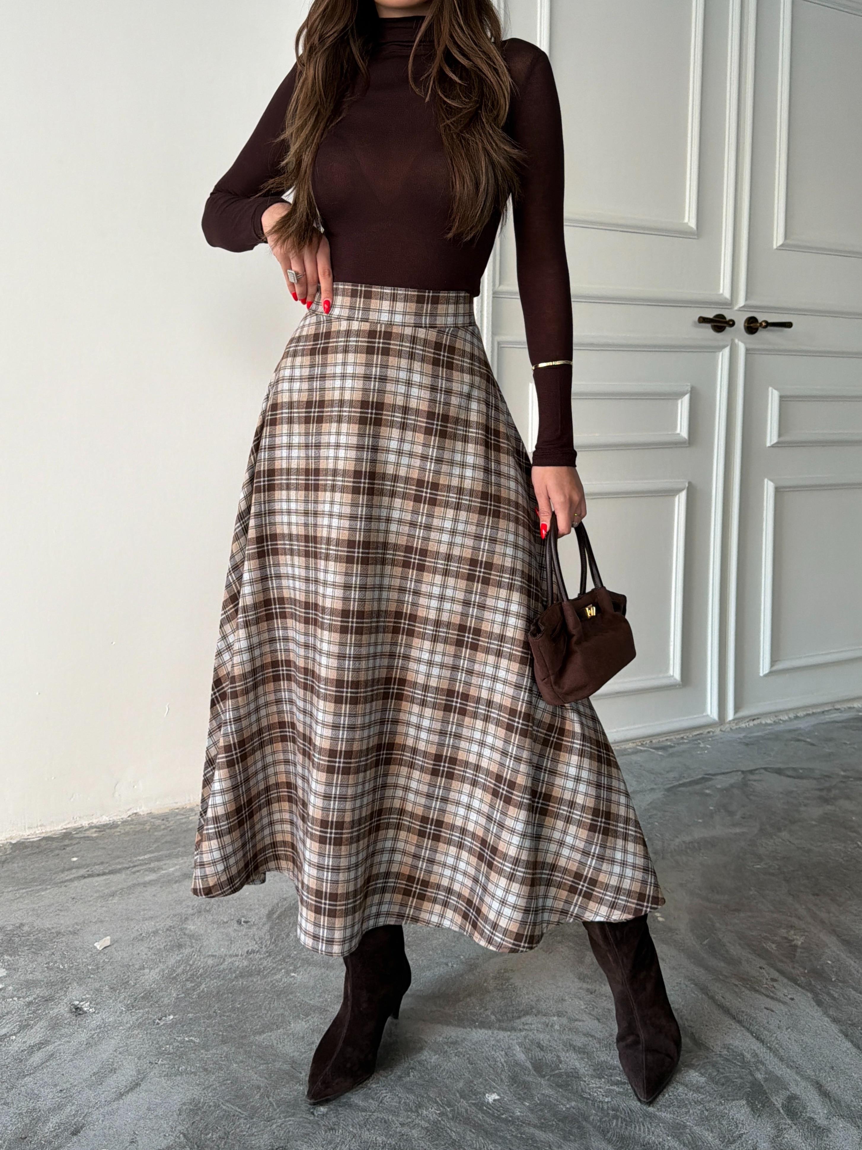 EKOSE KLOŞ ETEK UZUN BOY EKRU-KAHVE