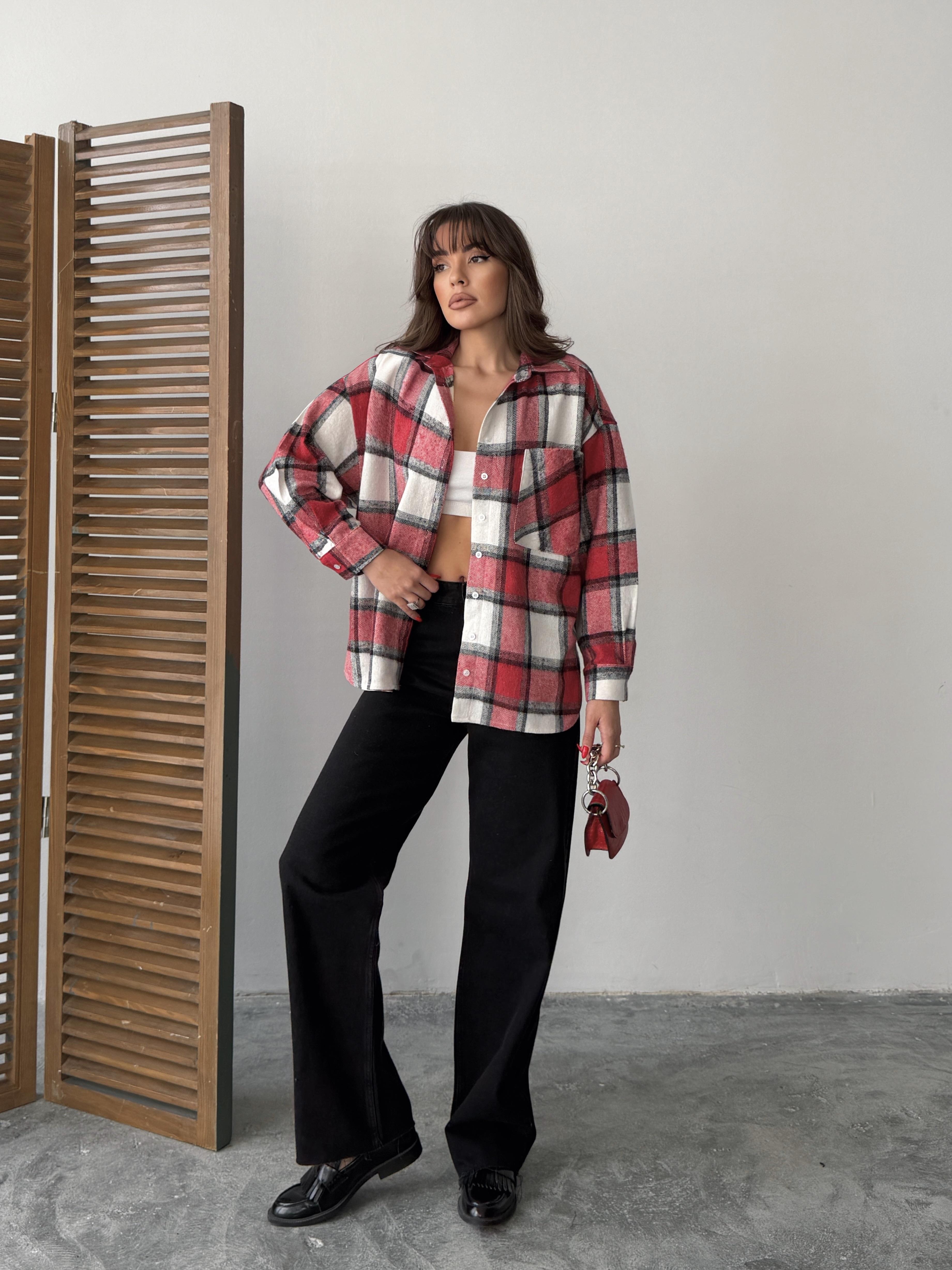 ekose oversize oduncu gömleği kırmızı