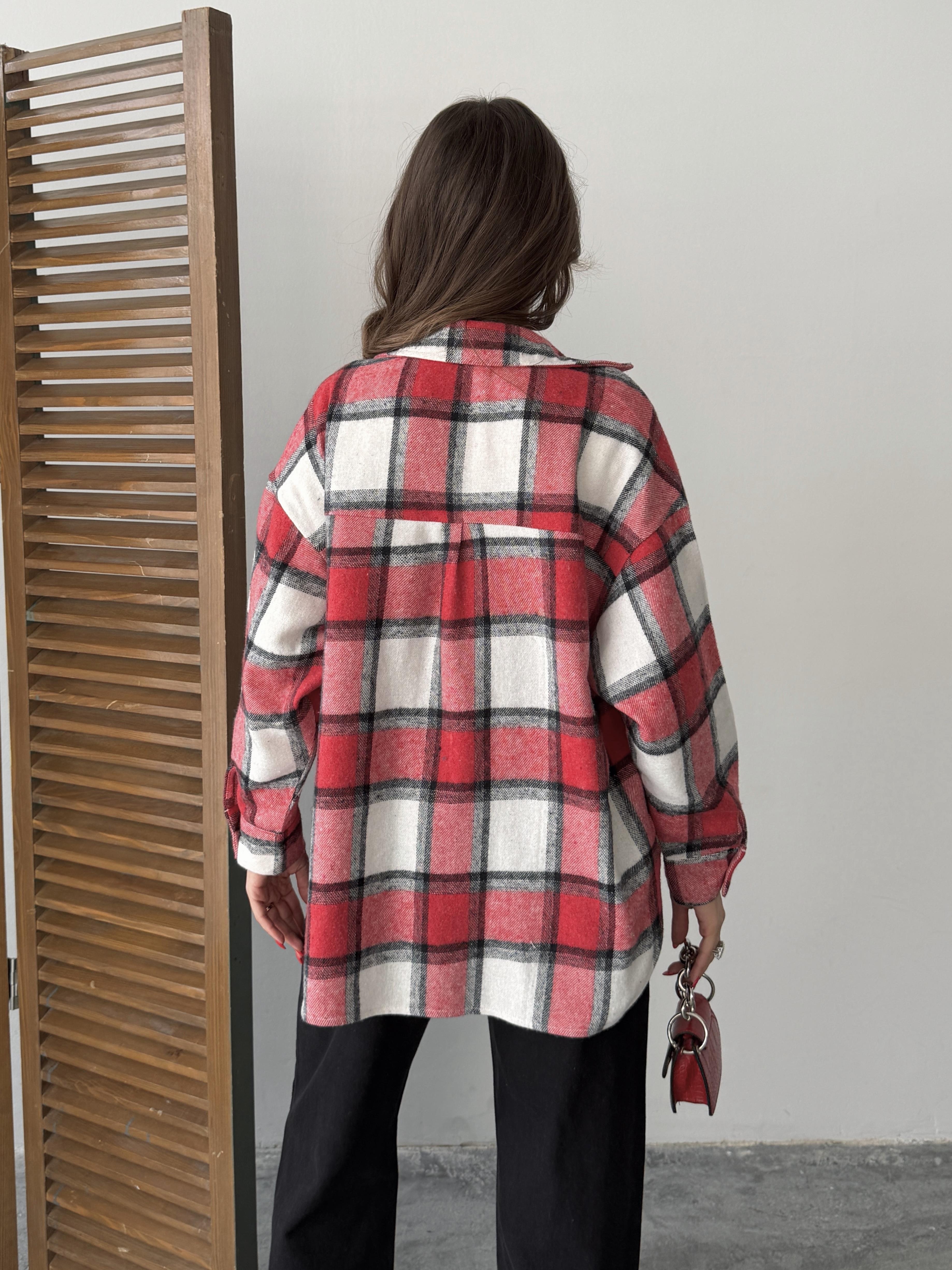 ekose oversize oduncu gömleği kırmızı