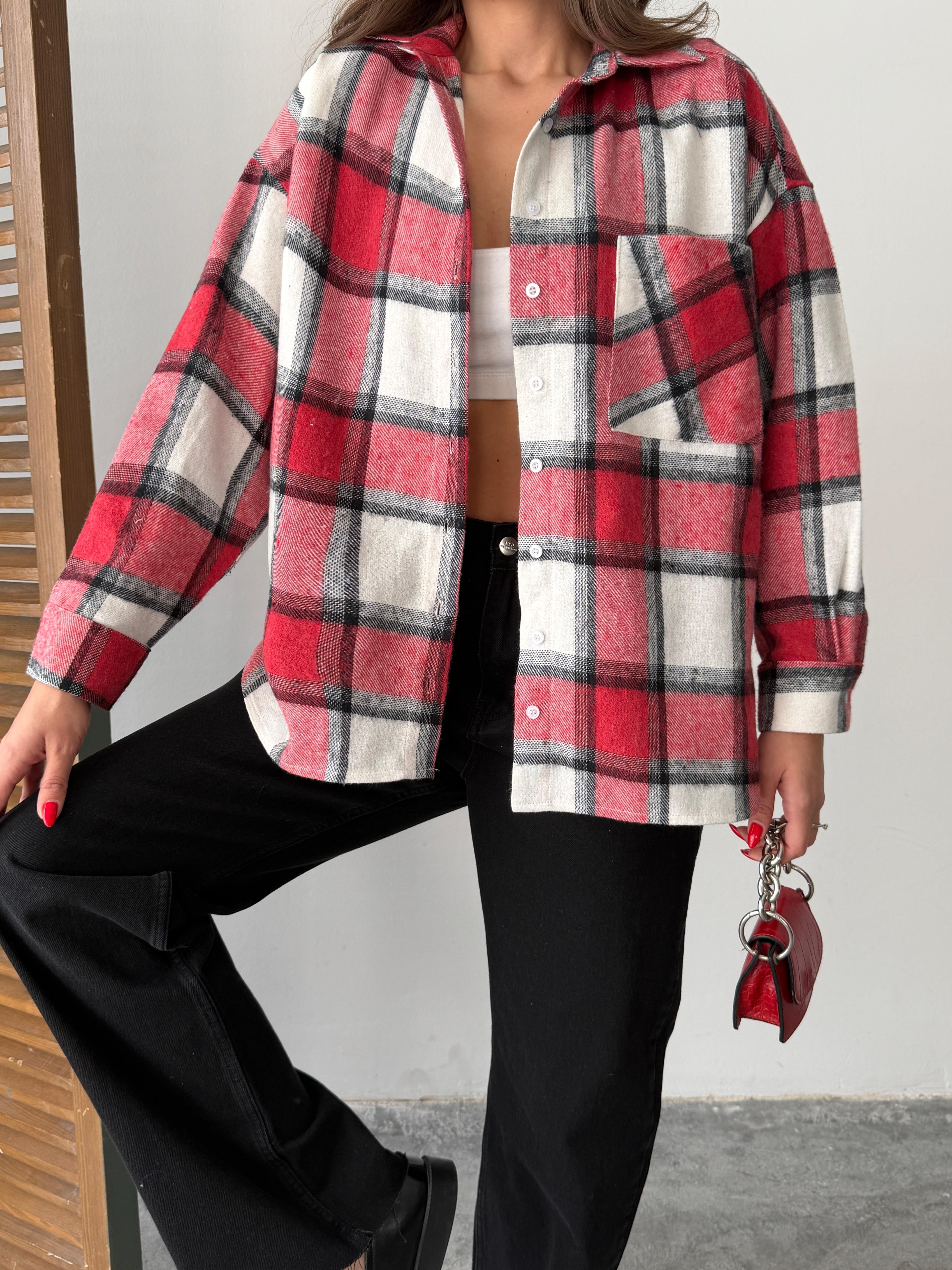 ekose oversize oduncu gömleği kırmızı