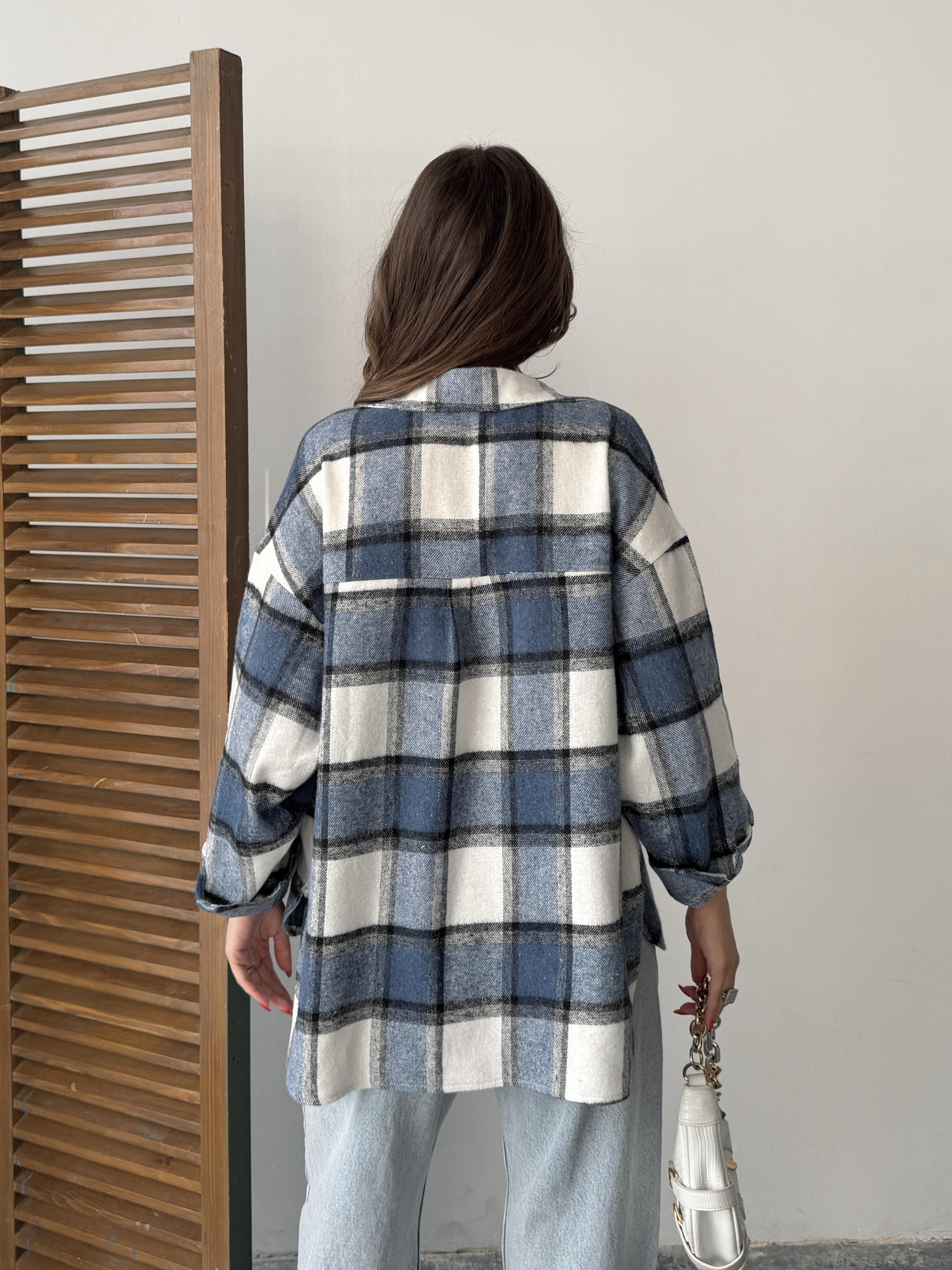 ekose oversize oduncu gömlek mavi