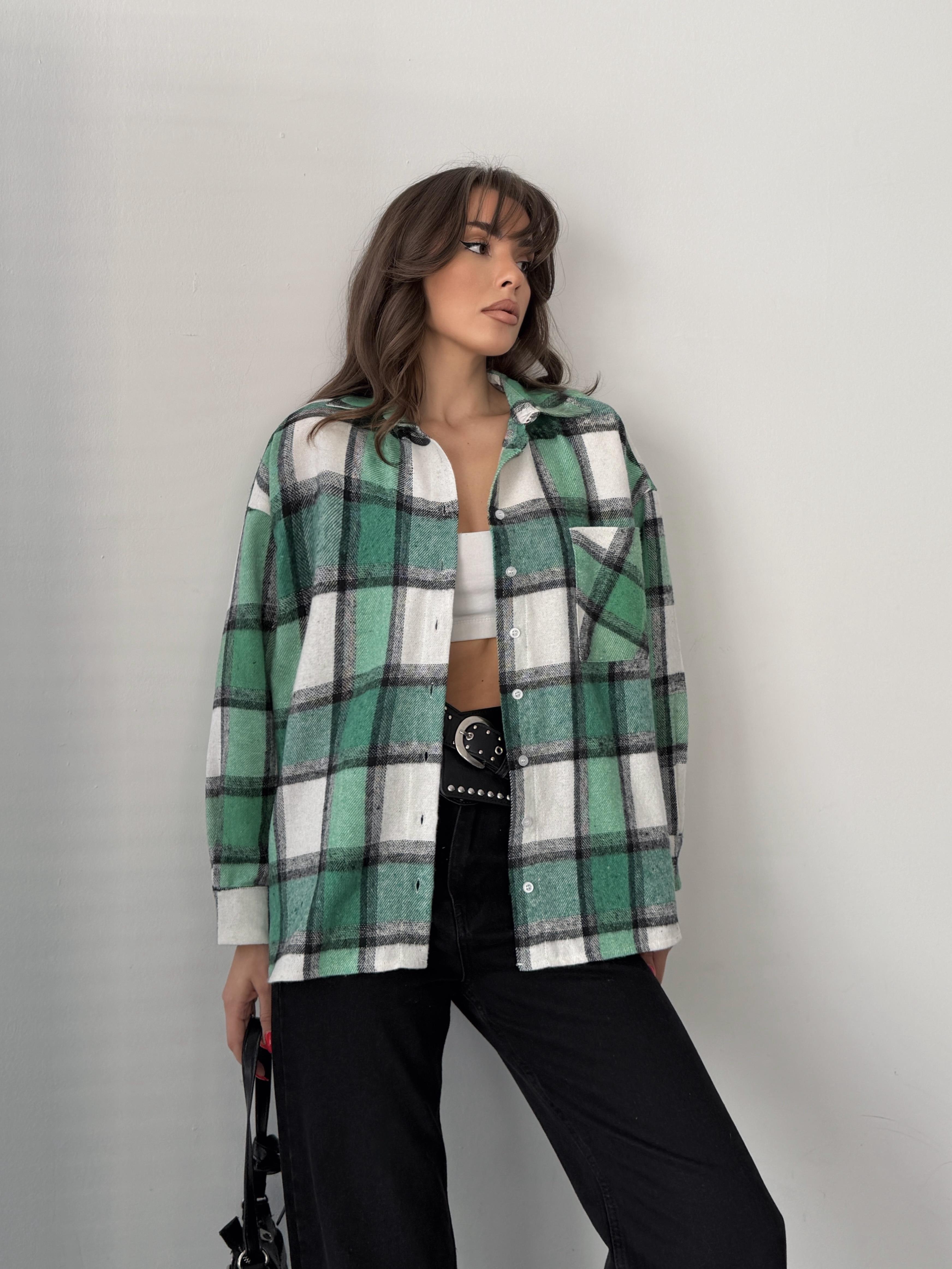 ekose oversize oduncu gömlek yeşil