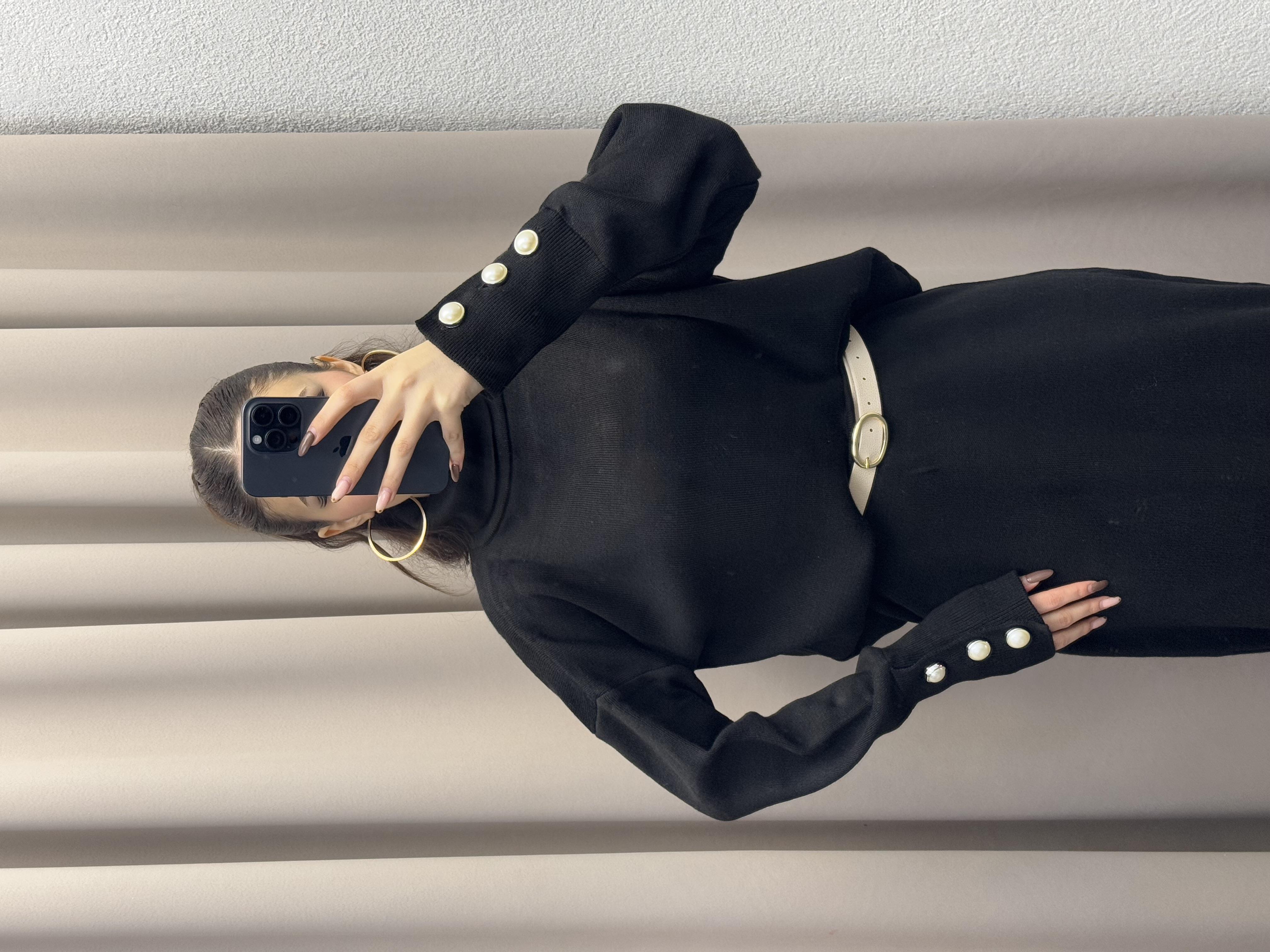 ETEKLİ KOL DÜĞMELİ TRİKO TAKIM SİYAH