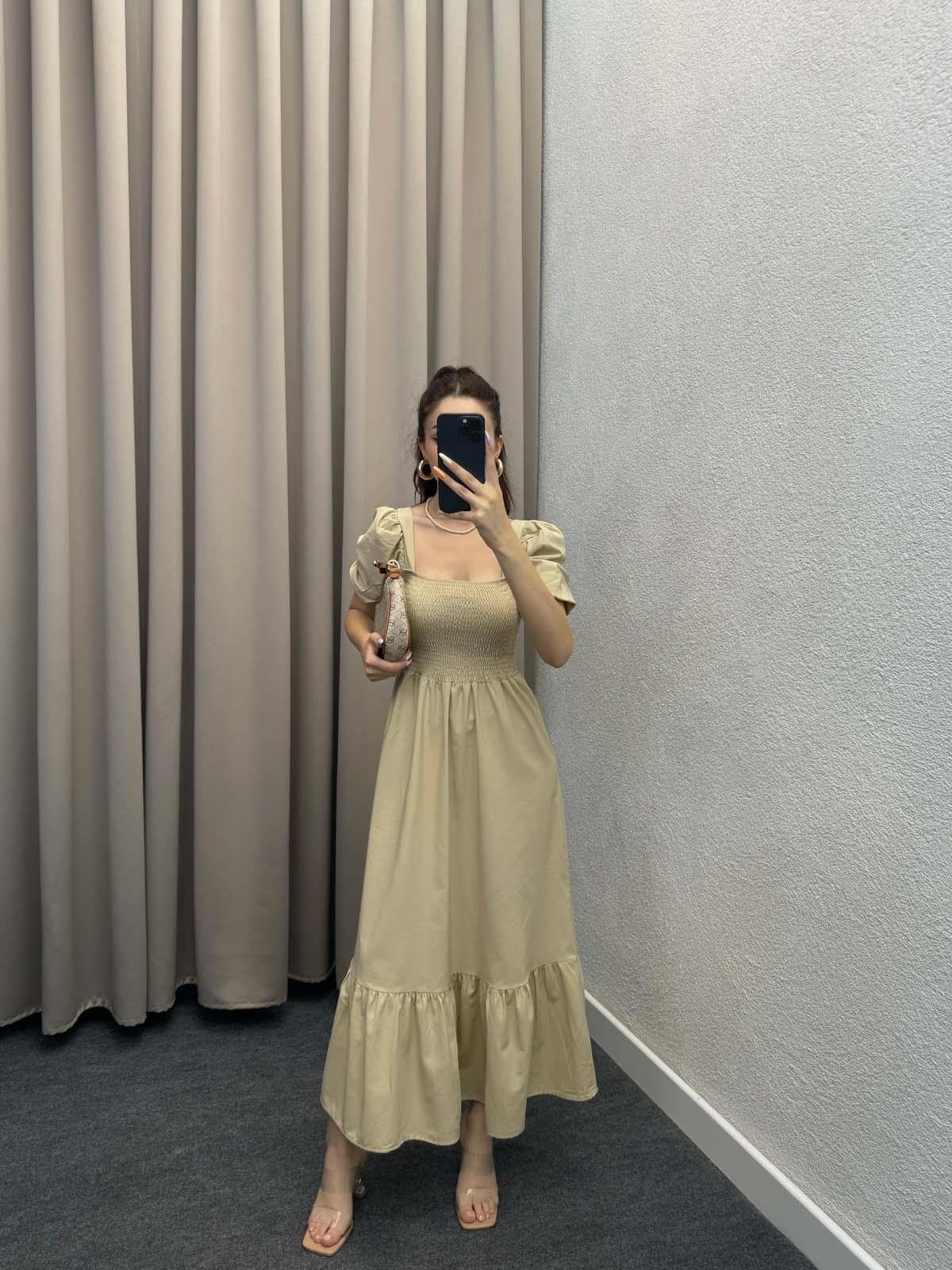 Foas Bej Poplin Elbise