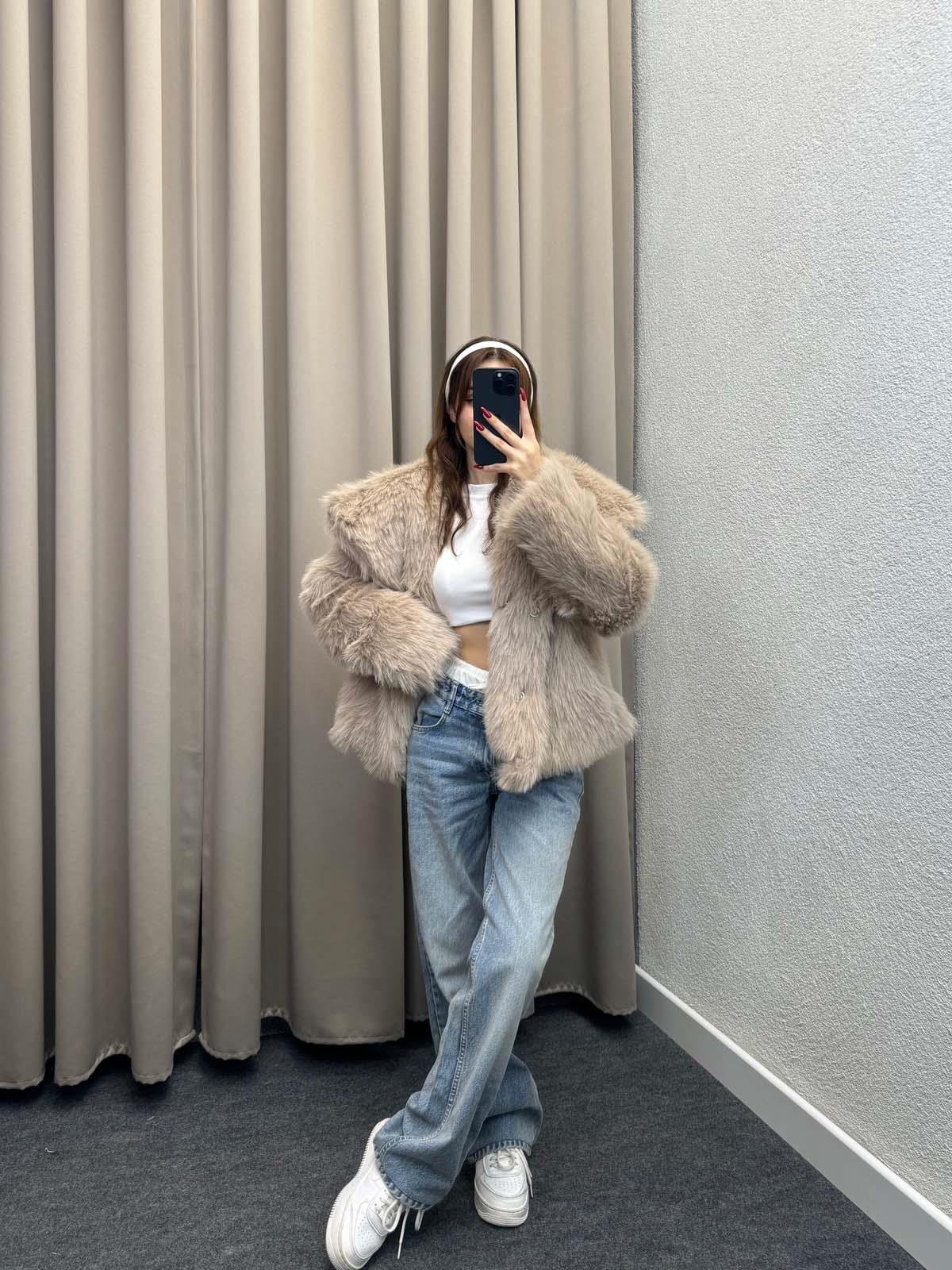 Foggia Şal Yaka Krem Kürk Ceket