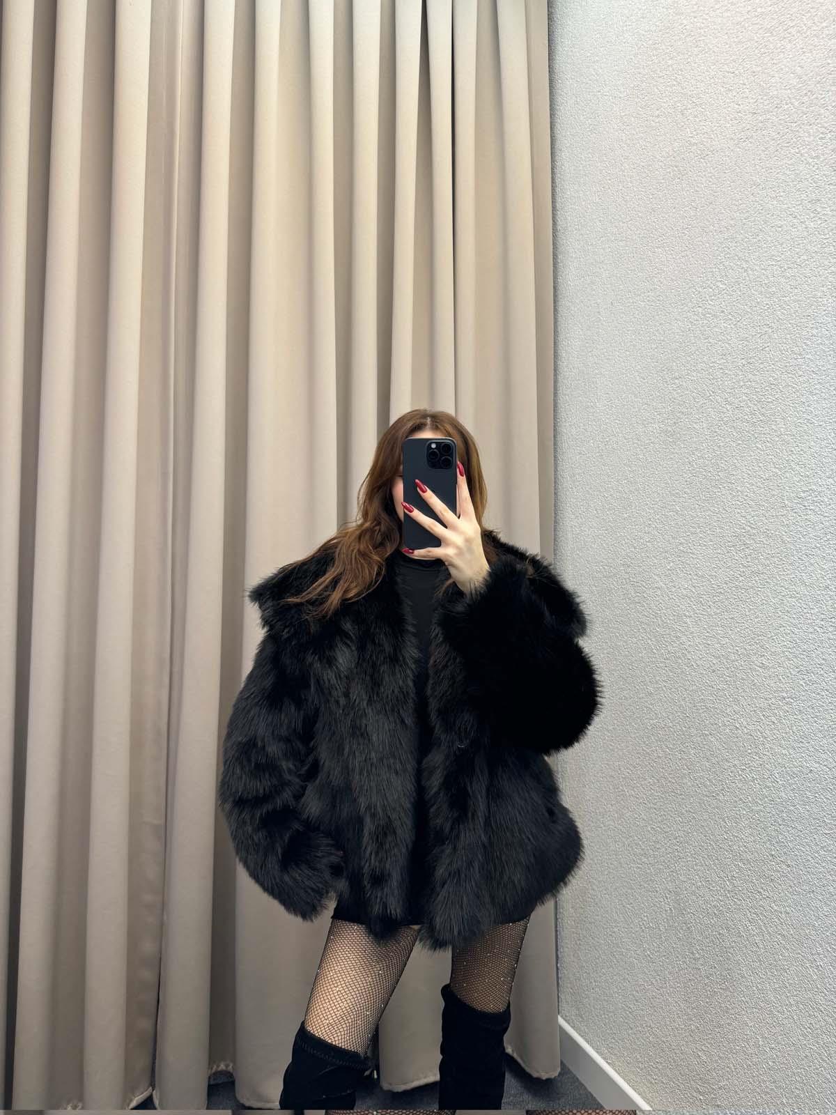 Foggia Şal Yaka Siyah Kürk Ceket