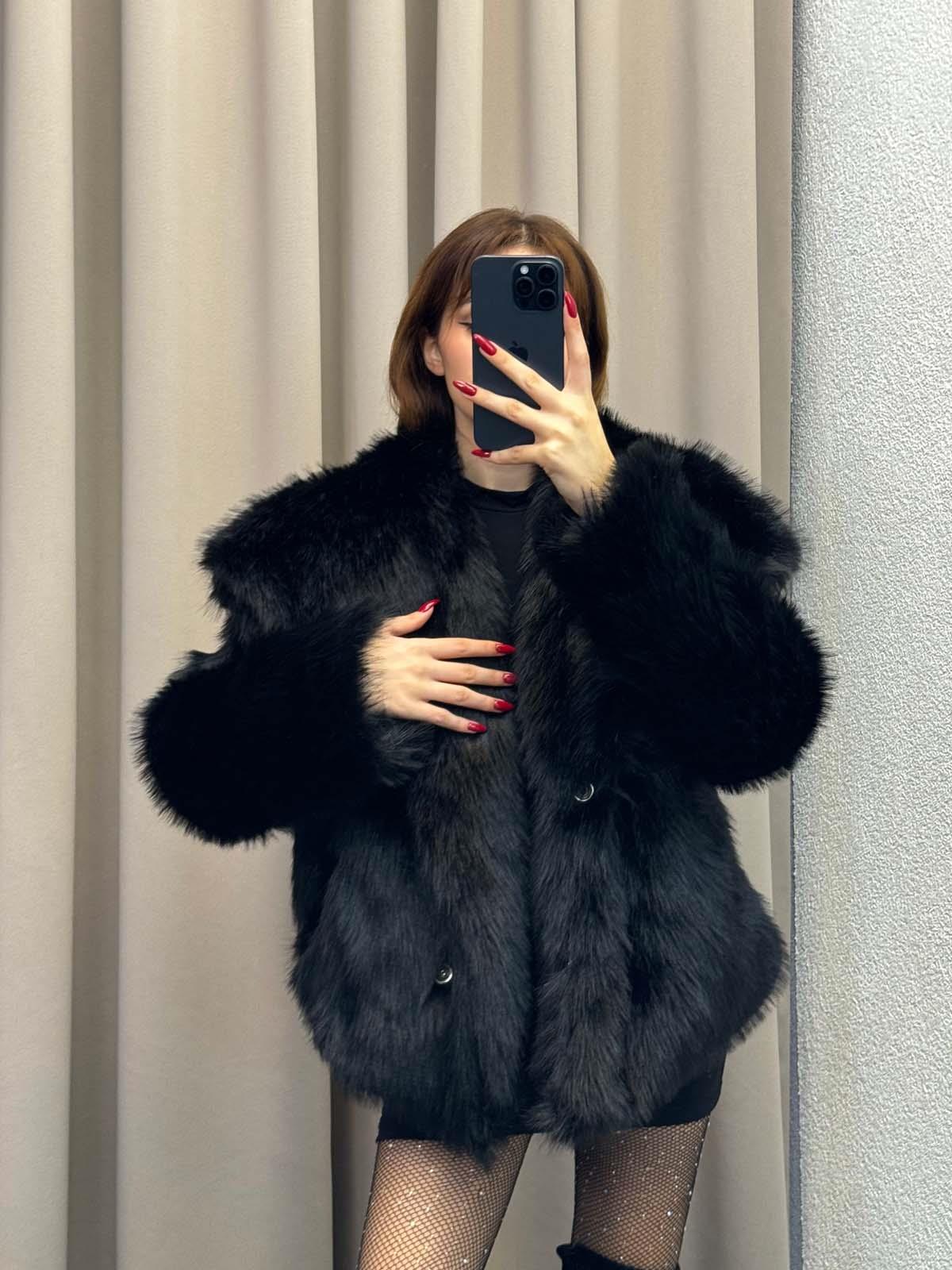 Foggia Şal Yaka Siyah Kürk Ceket