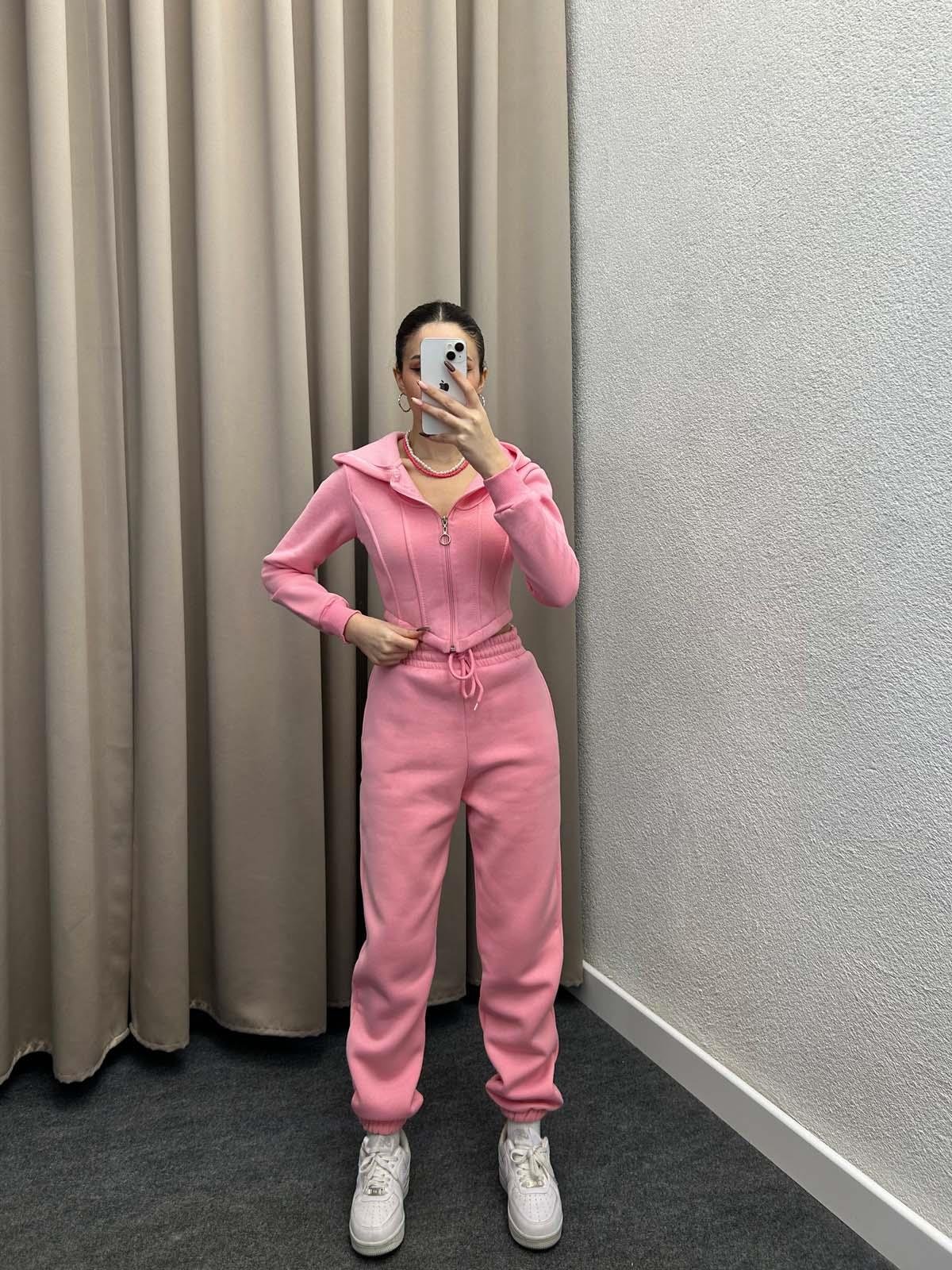 Girdle Üç İplik Şardonlu Pudra Eşofman Takımı