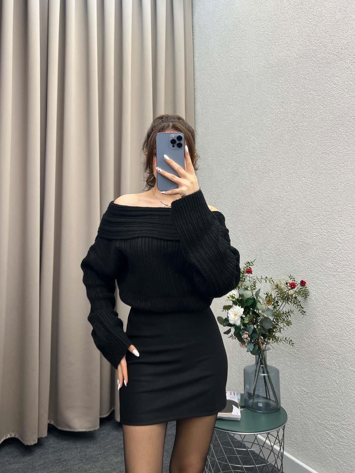 Gravity Siyah Triko Oversize Kazak