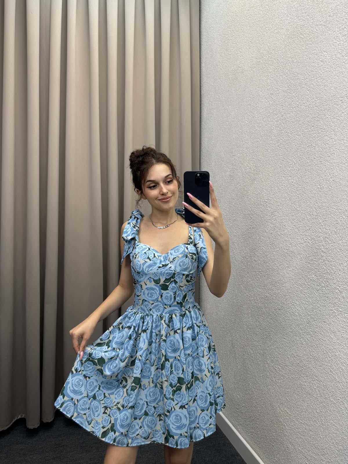 Güllü Mavi Bani Elbise