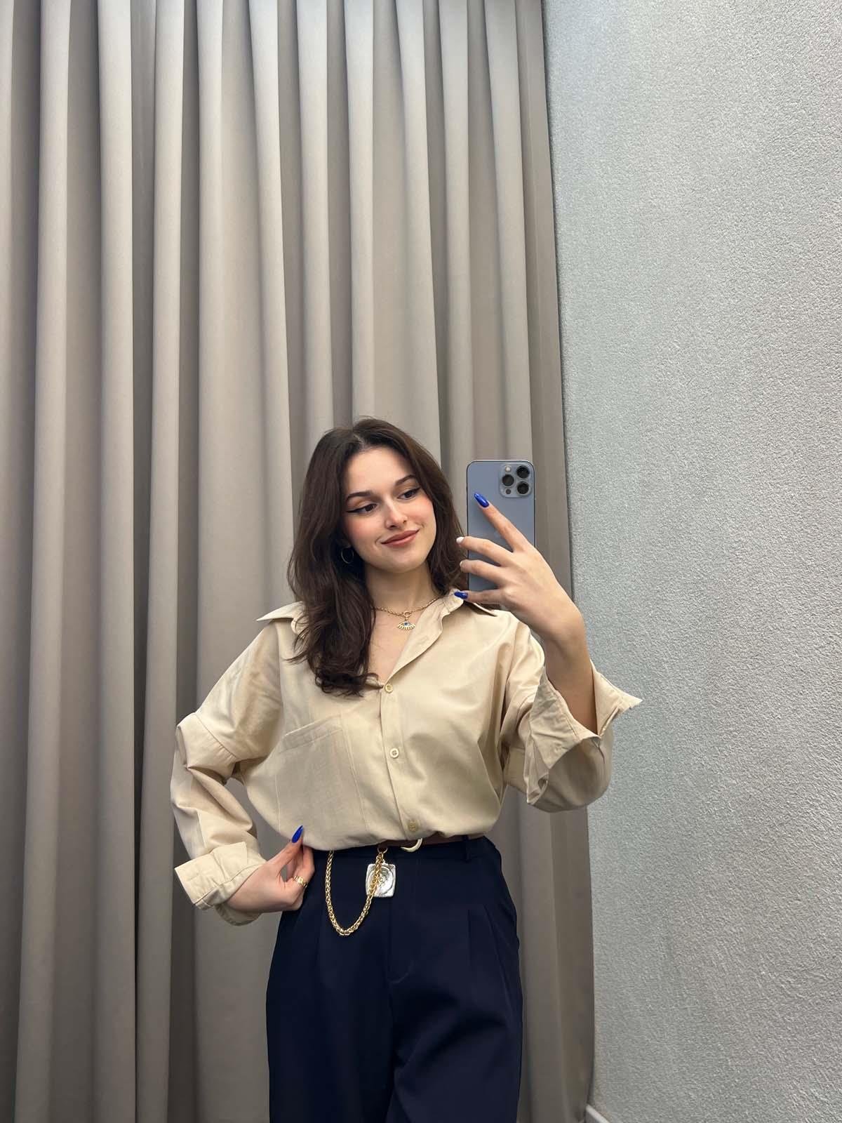 Asterix Dokuma Bej Gömlek