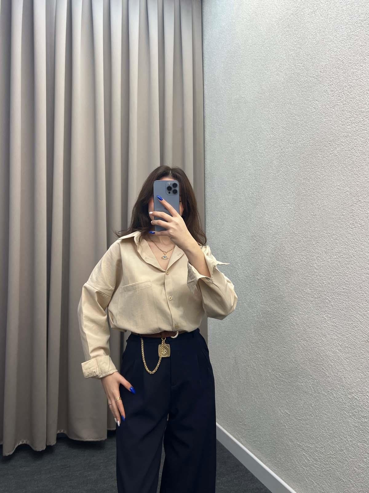 Asterix Dokuma Bej Gömlek