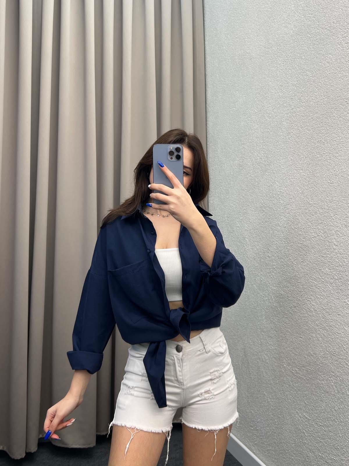 Asterix Dokuma Lacivert Gömlek