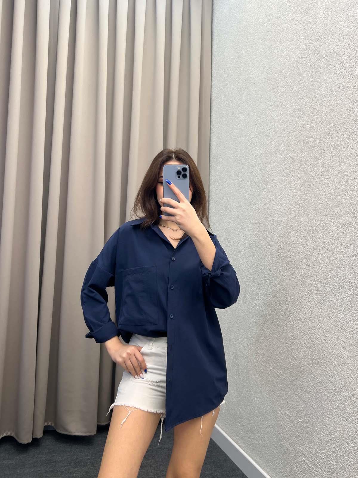 Asterix Dokuma Lacivert Gömlek