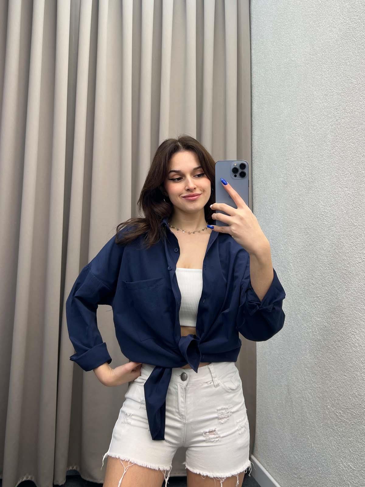 Asterix Dokuma Lacivert Gömlek