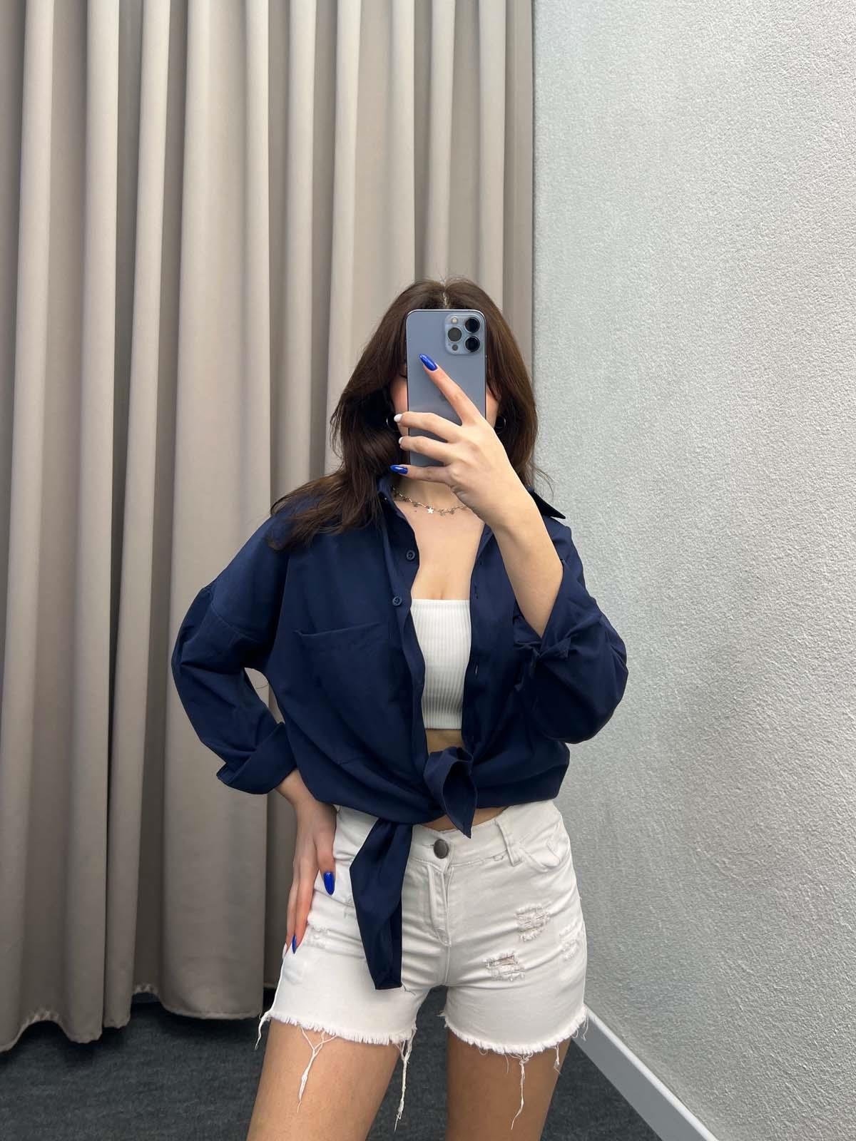 Asterix Dokuma Lacivert Gömlek