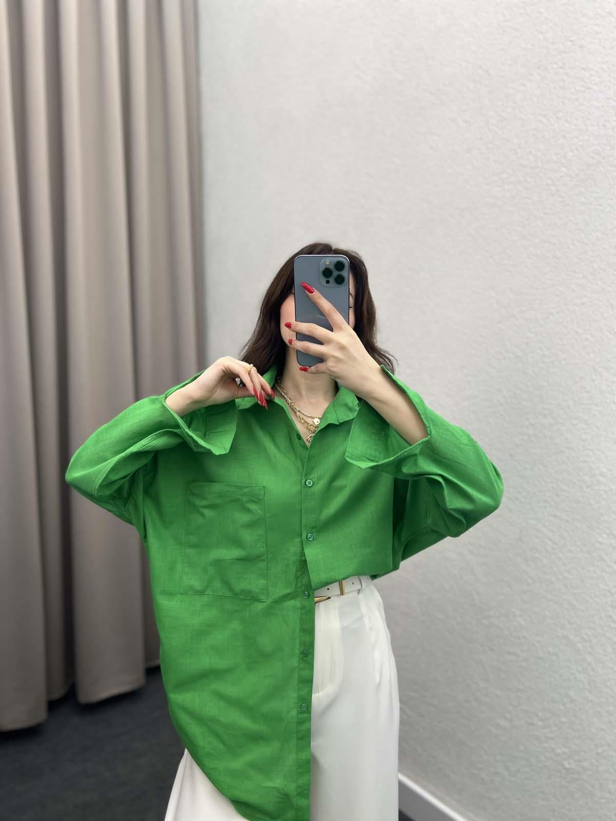 Ham Keten Yeşil Gömlek