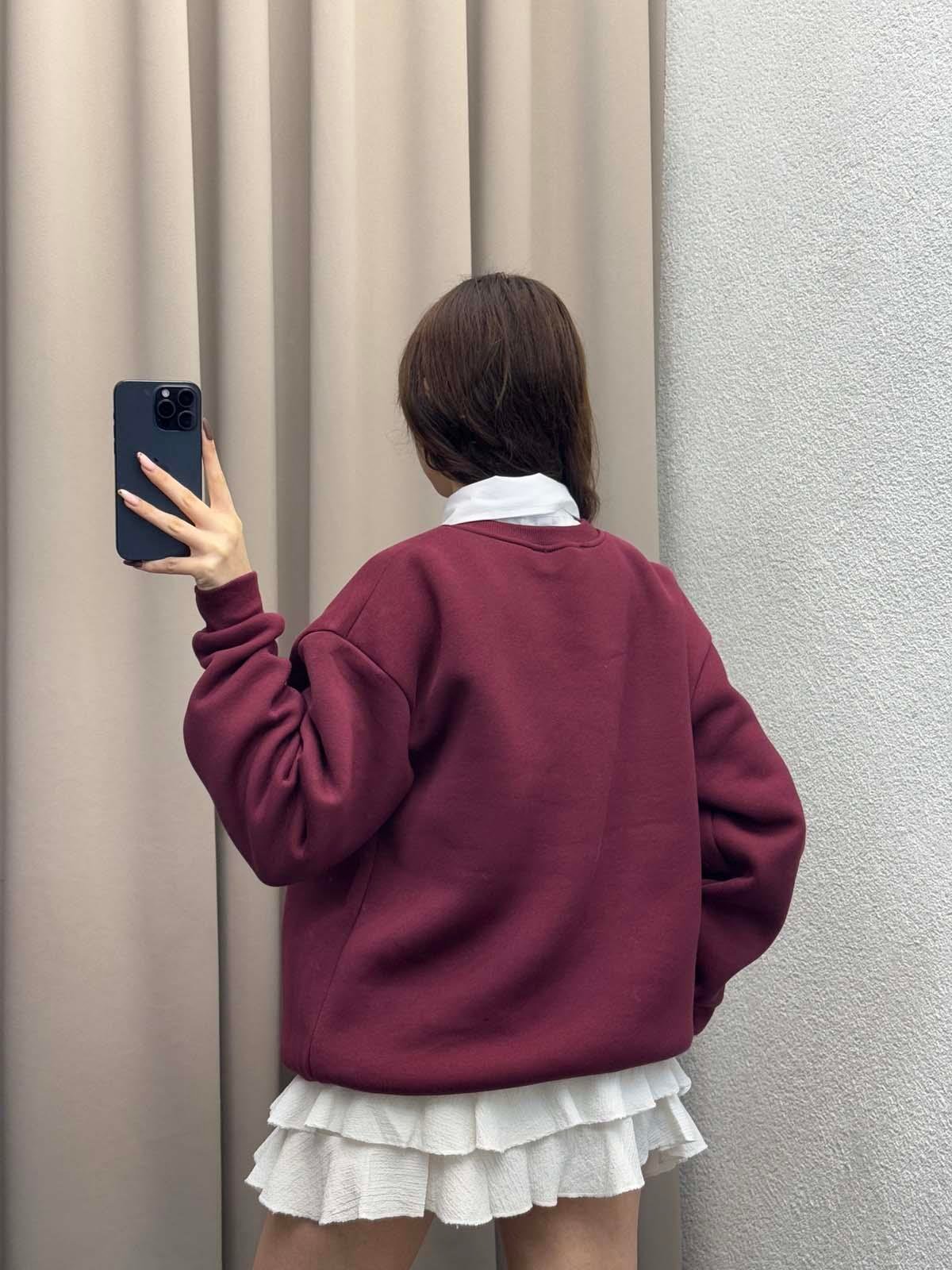 Hariba Ayıcık Basklılı Bordo Sweatshirt