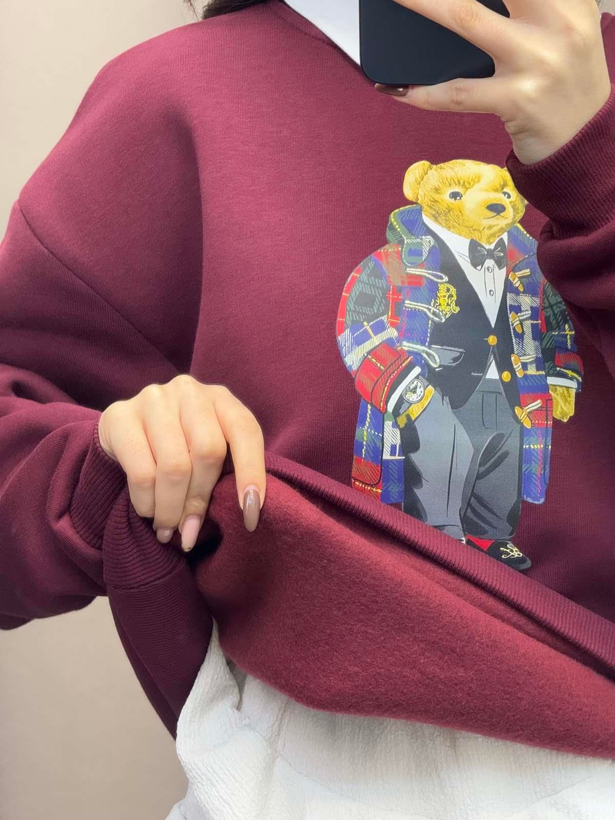 Hariba Ayıcık Basklılı Bordo Sweatshirt