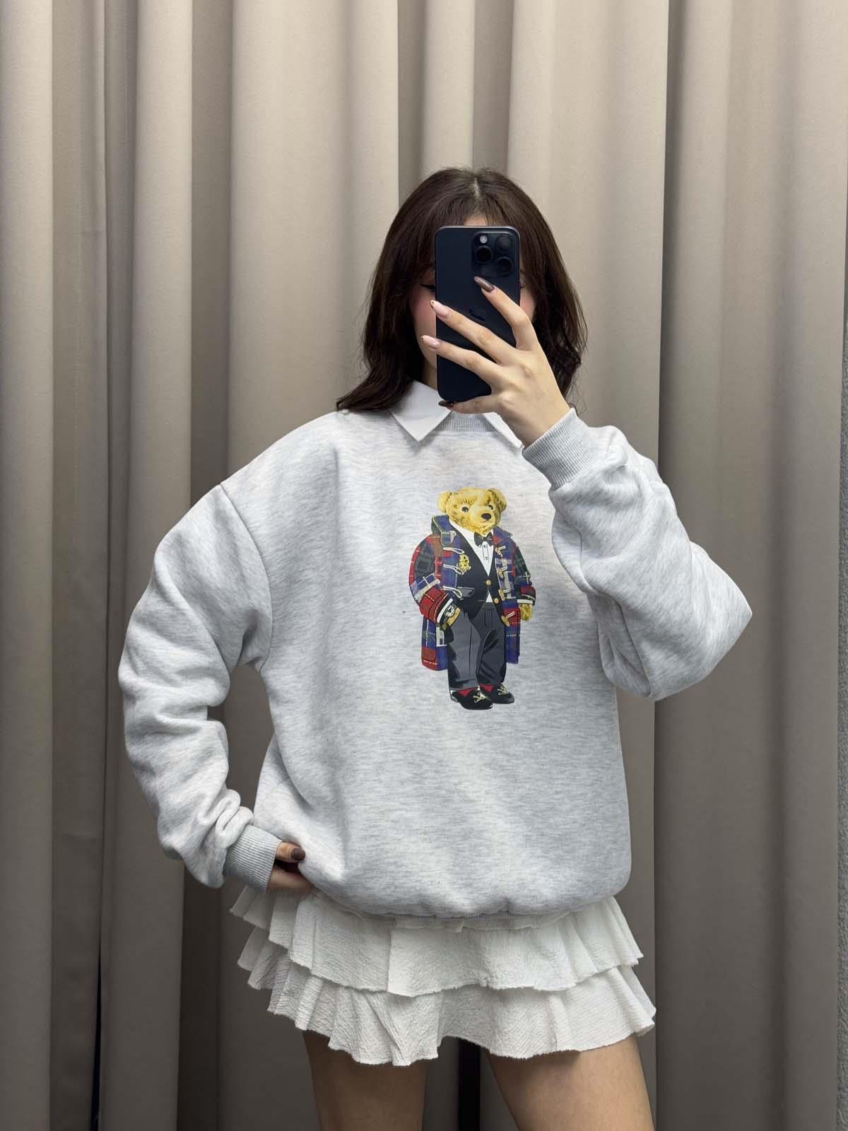 Hariba Ayıcık Basklılı Karmelanj Sweatshirt