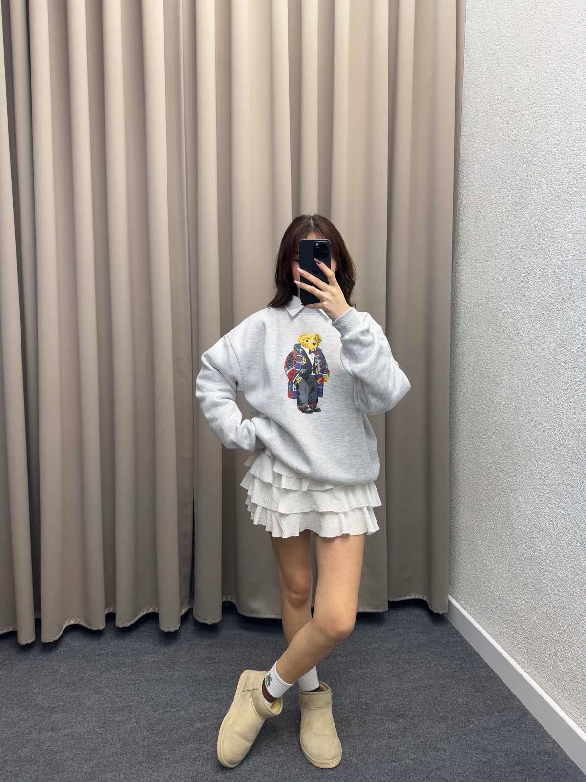 Hariba Ayıcık Basklılı Karmelanj Sweatshirt