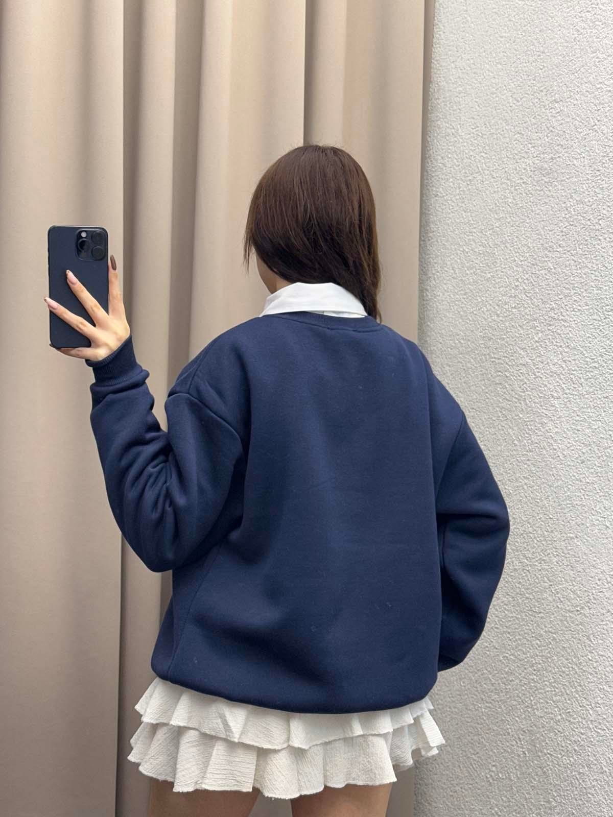 Hariba Ayıcık Basklılı Lacivert Sweatshirt