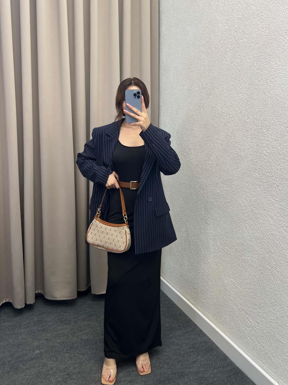 Hathor Çizgli Lacivert Blazer Ceket