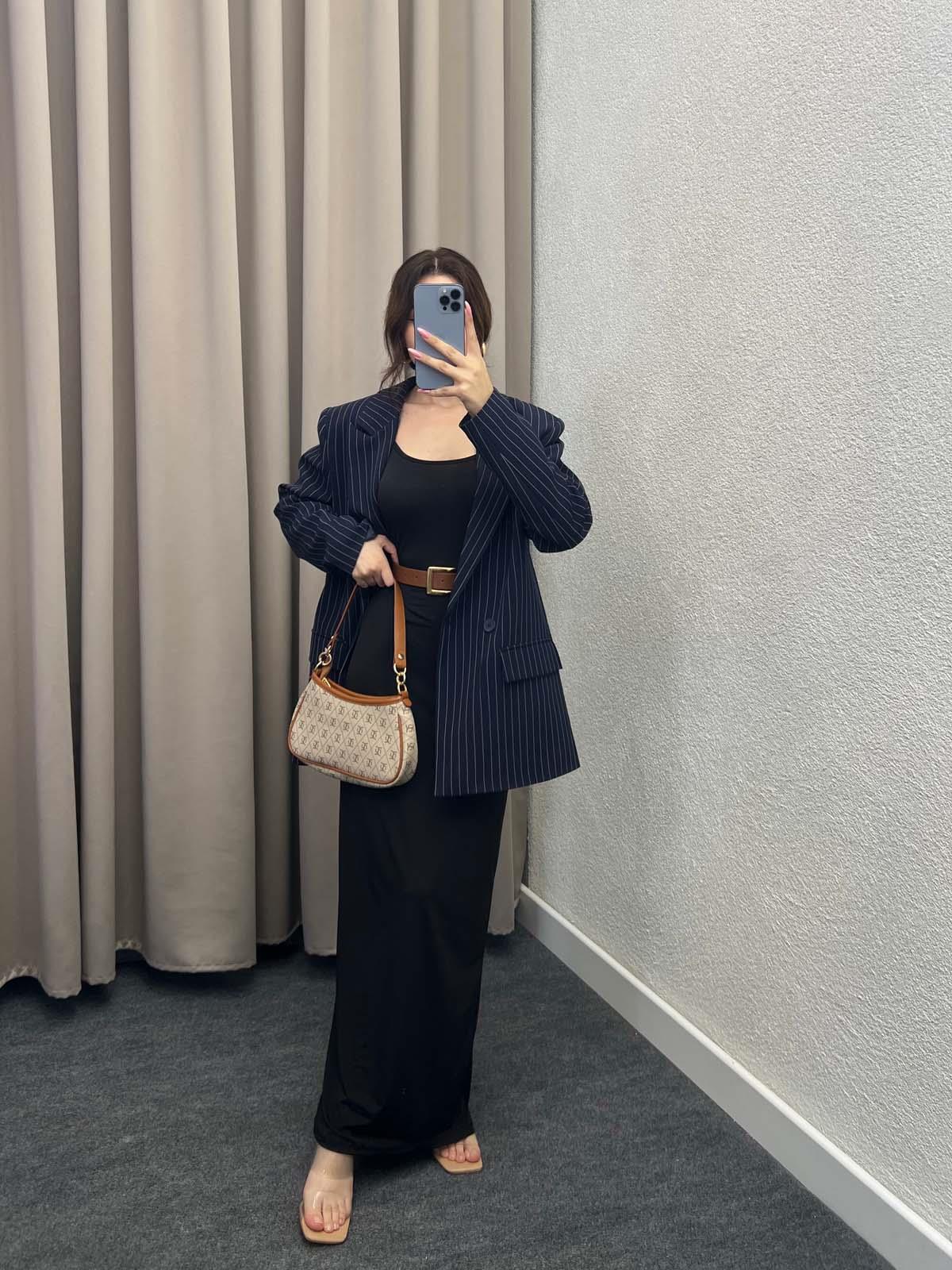 Hathor Çizgli Lacivert Blazer Ceket