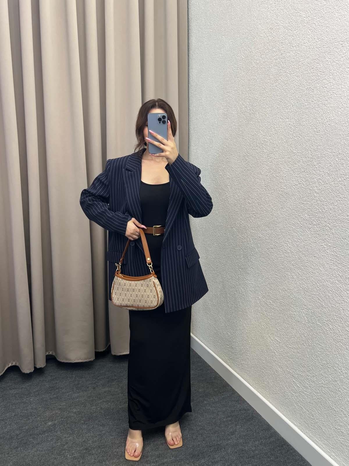 Hathor Çizgli Lacivert Blazer Ceket