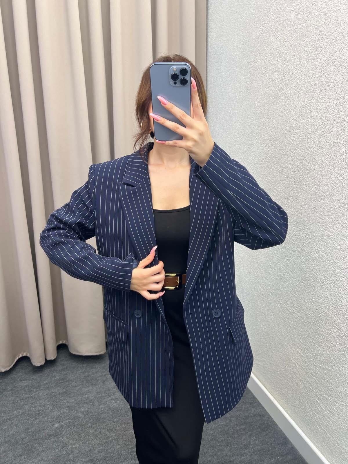 Hathor Çizgli Lacivert Blazer Ceket