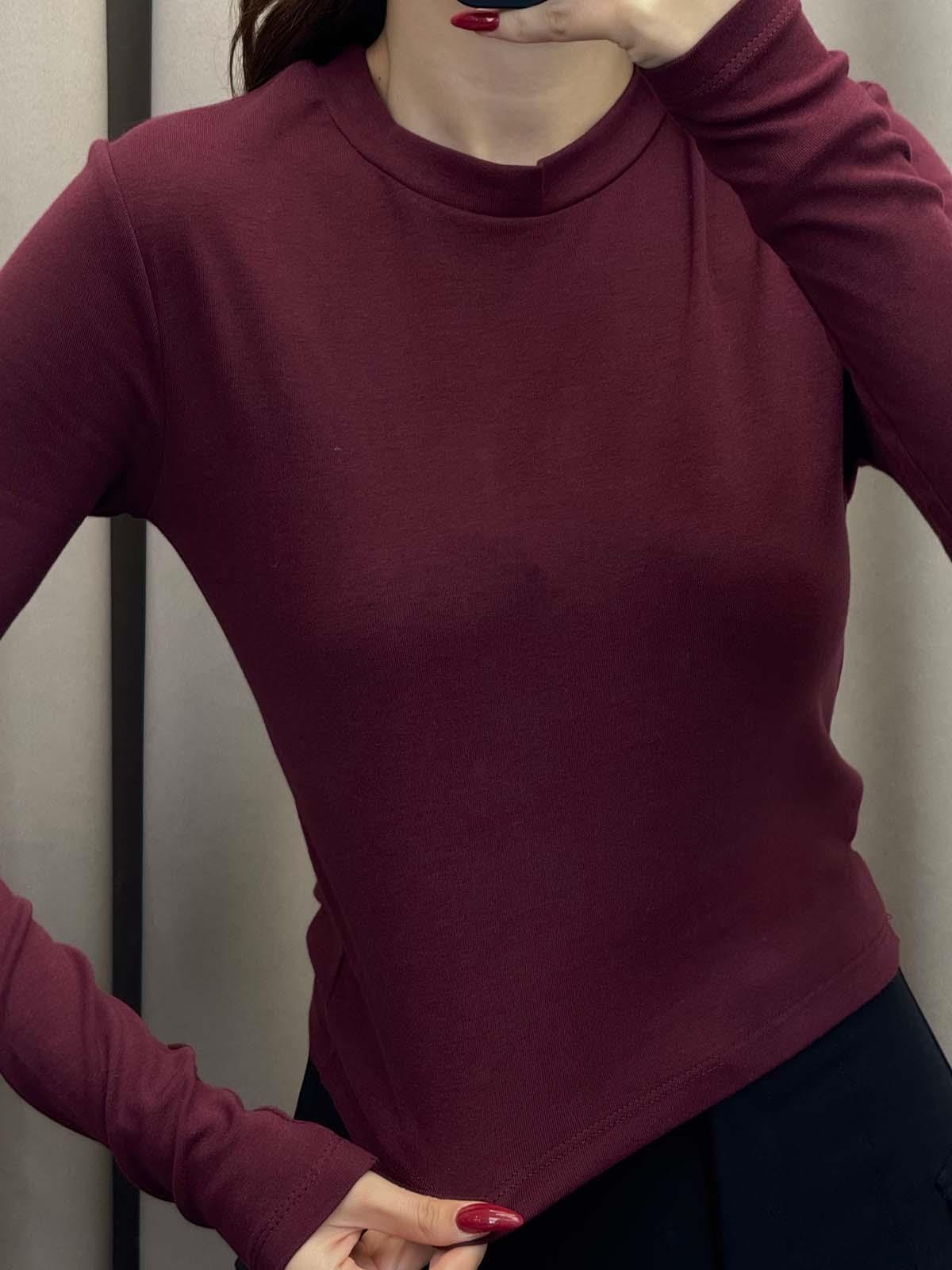 Kadın Basic Uzun Kol Bordo Body