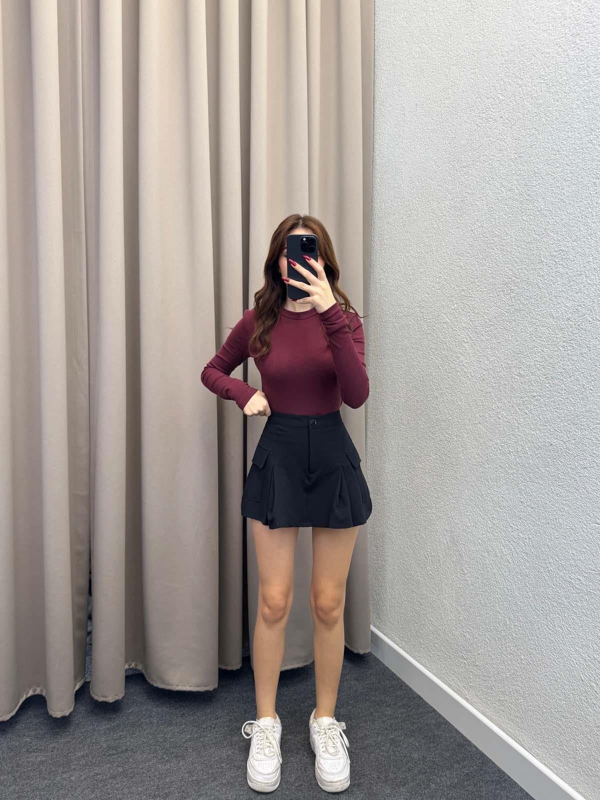 Kadın Basic Uzun Kol Bordo Body