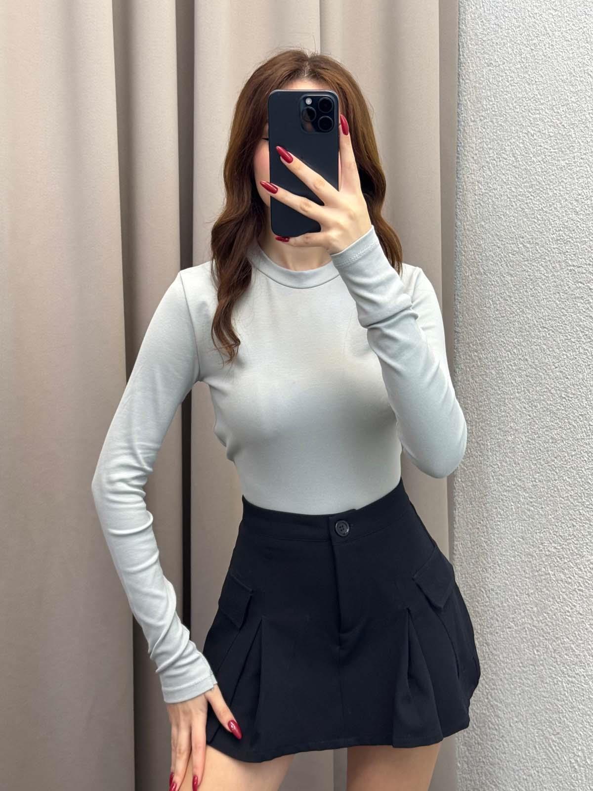 Kadın Basic Uzun Kol Gri Body