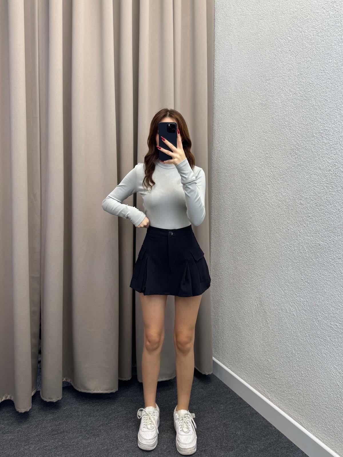 Kadın Basic Uzun Kol Gri Body