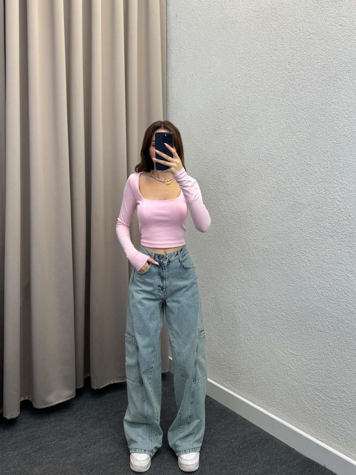 Kadın Kare Yaka Pembe Body