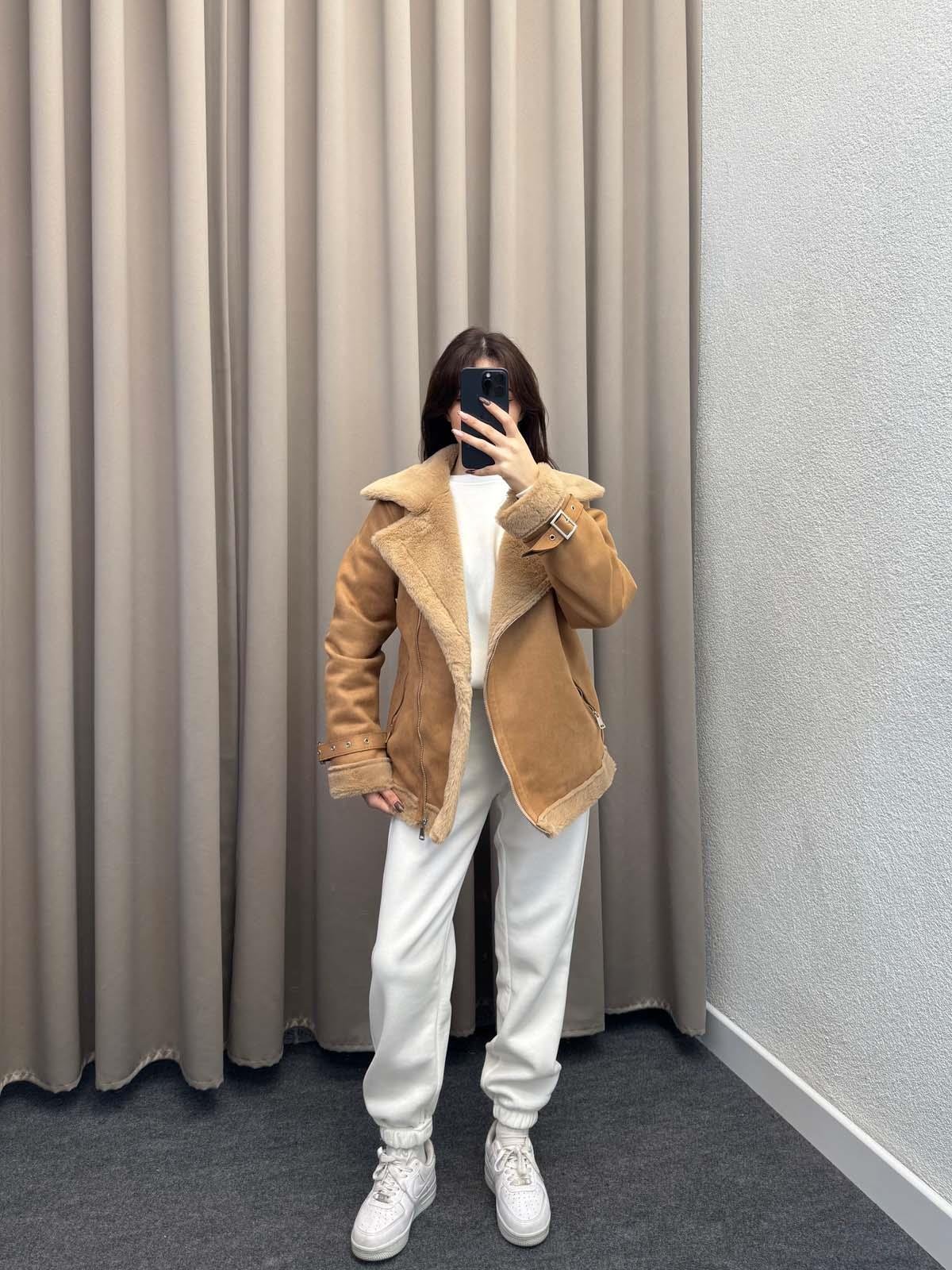 Lares Uzun Kahve Süet Ceket