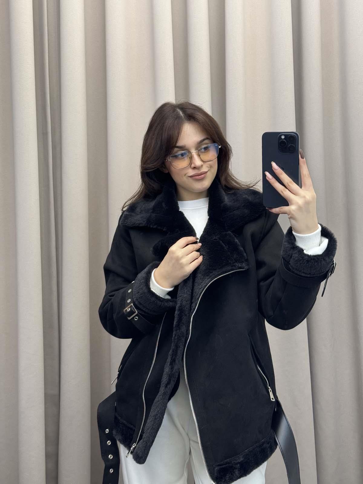 Lares Uzun Siyah Süet Ceket