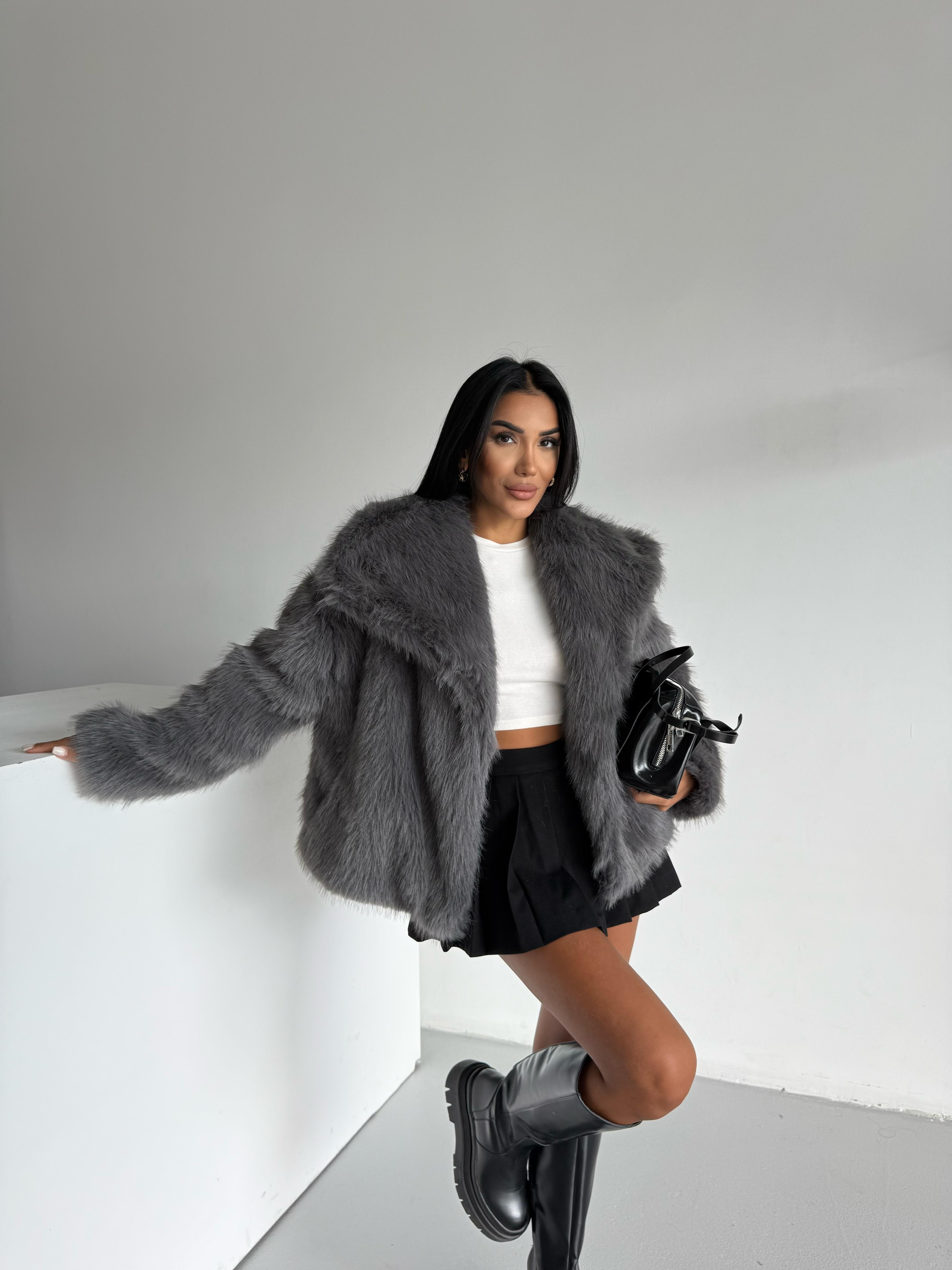 LOLİTA ŞALYAKA OVERSİZE KALIP KÜRK ANTRASİT