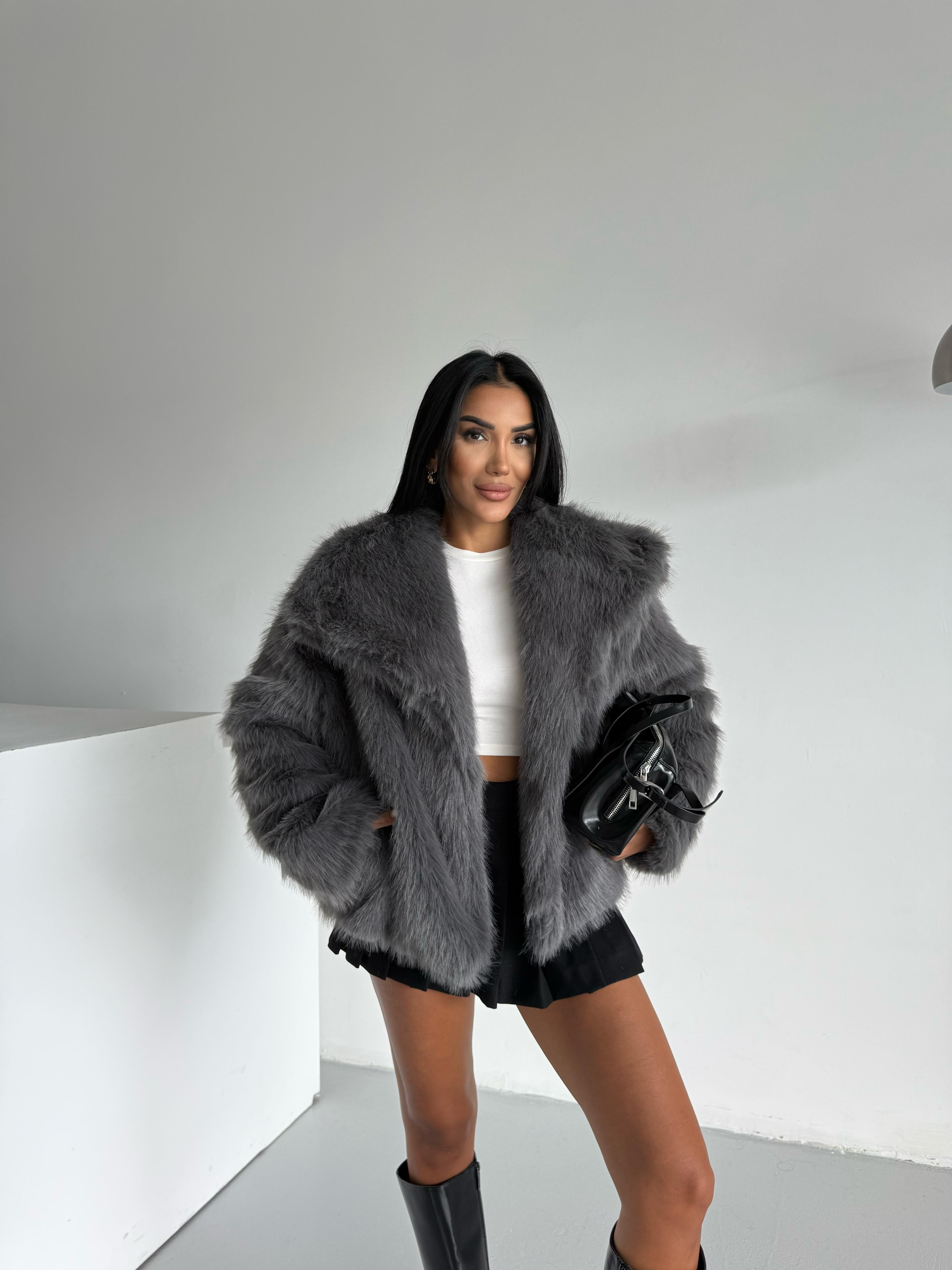 LOLİTA ŞALYAKA OVERSİZE KALIP KÜRK ANTRASİT