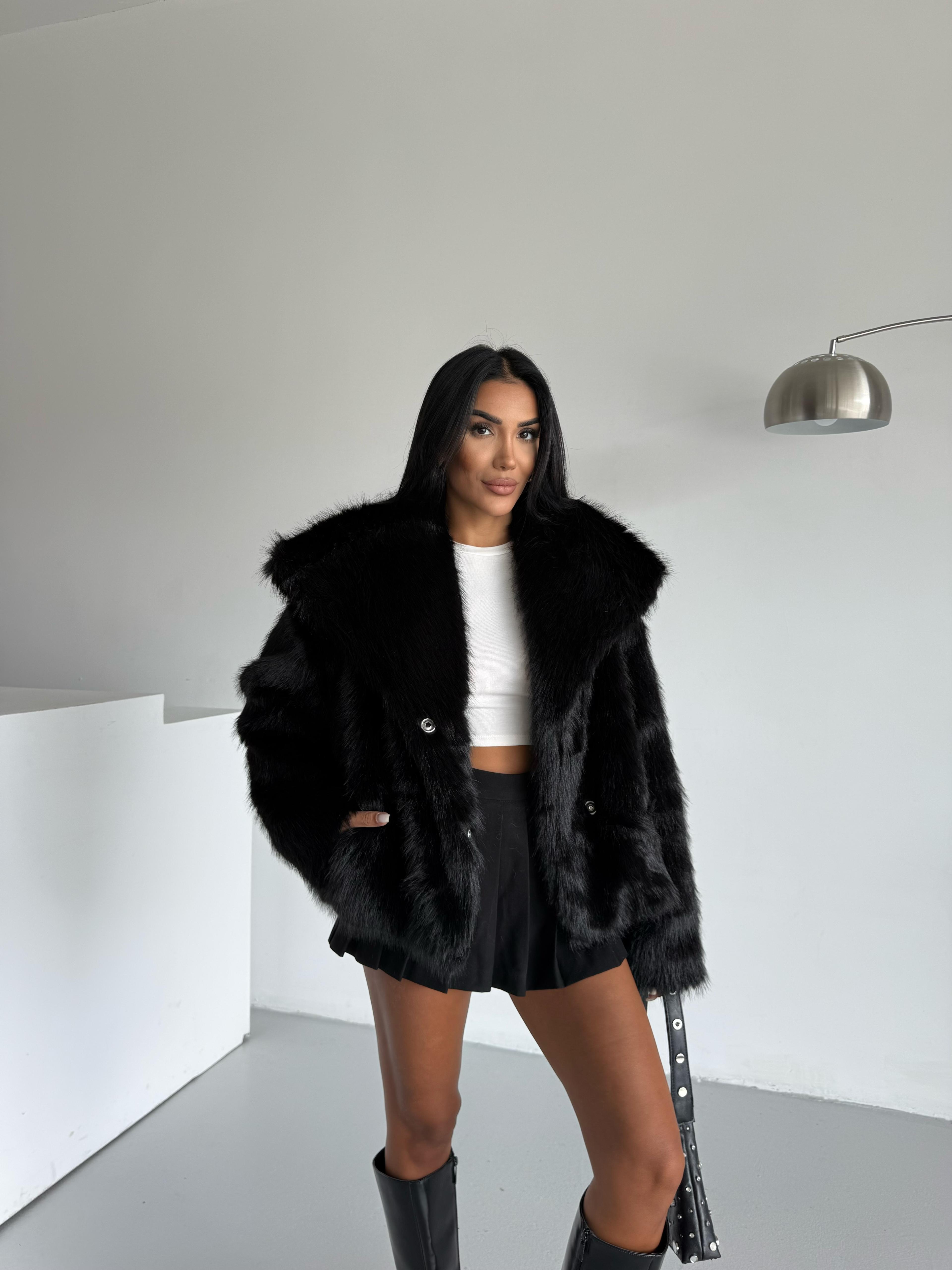 LOLİTA ŞALYAKA OVERSİZE KALIP KÜRK SİYAH