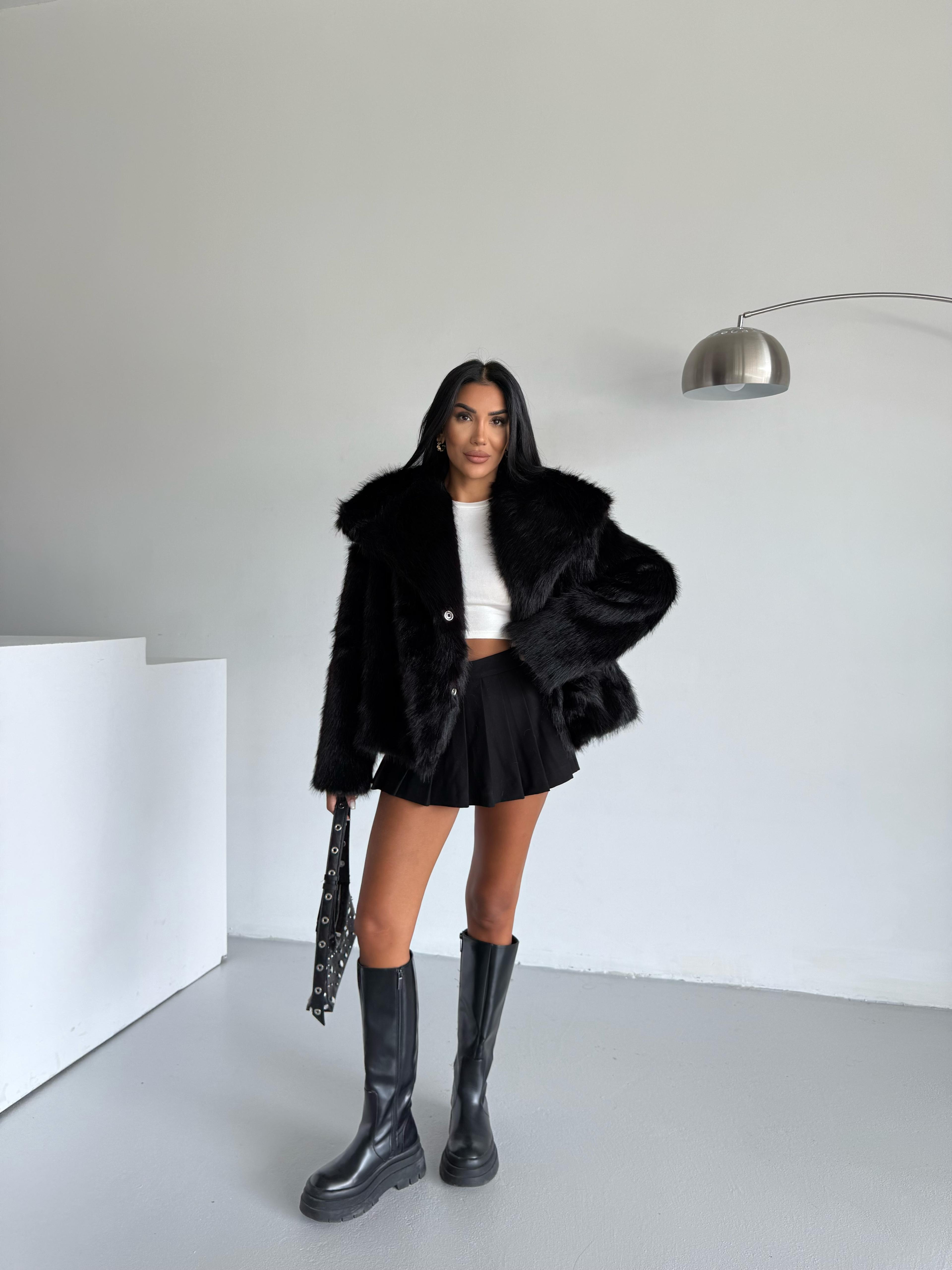 LOLİTA ŞALYAKA OVERSİZE KALIP KÜRK SİYAH