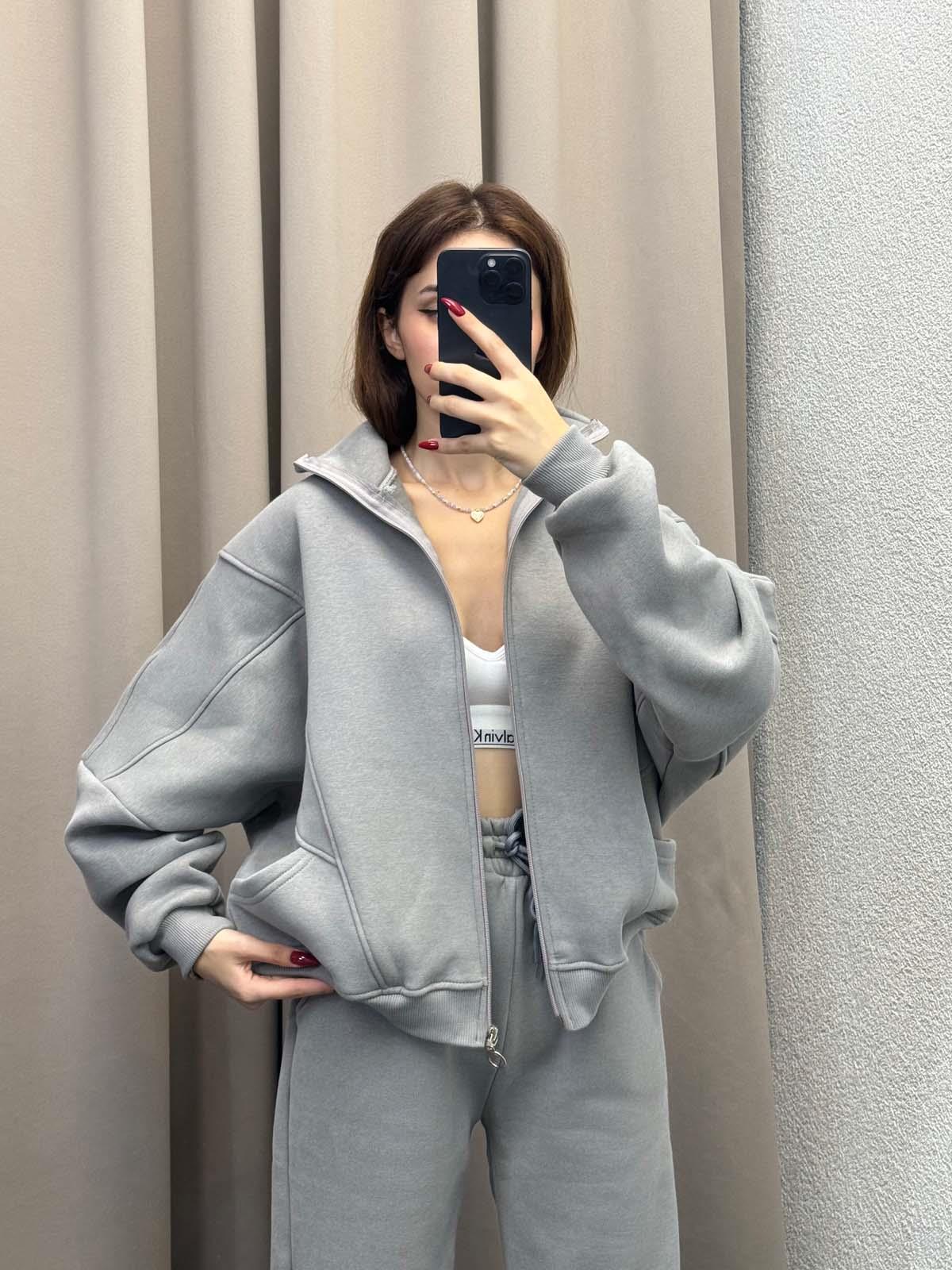 Mario Üç İplik Şardonlu Gri Eşofman Takımı