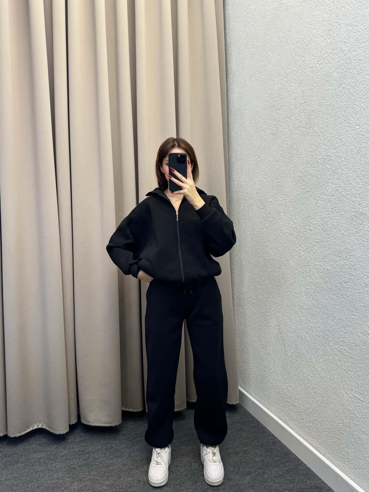 Mario Üç İplik Şardonlu Siyah Eşofman Takımı