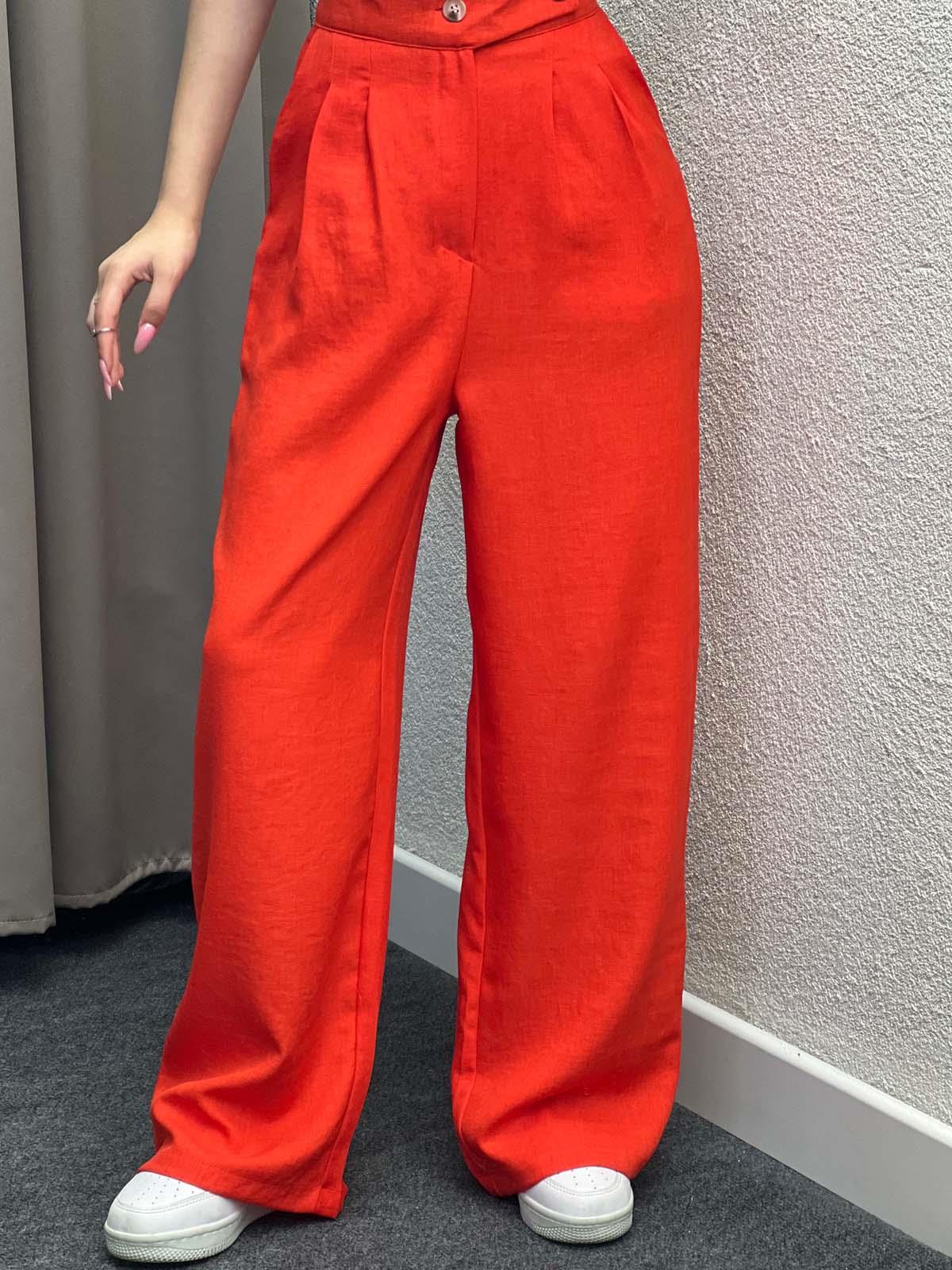 Miami Çift Düğmeli Orange Keten Palazzo Pantolon