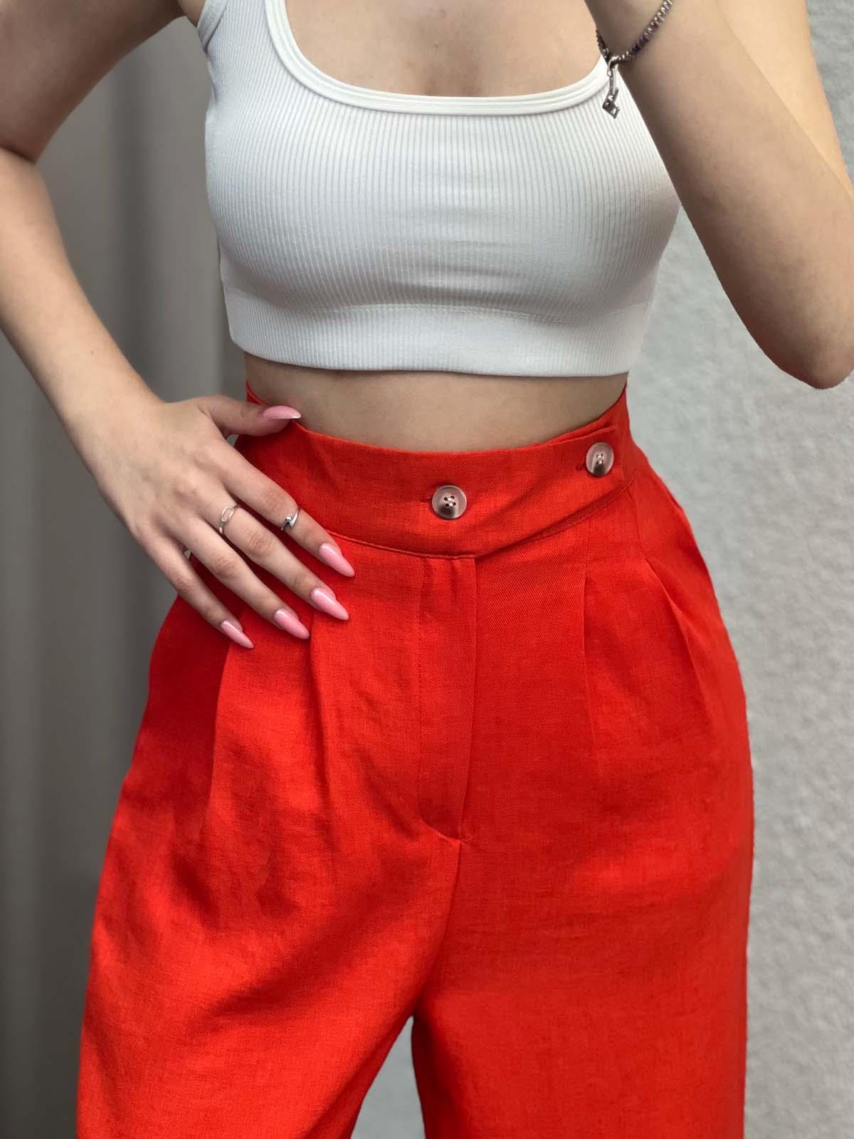 Miami Çift Düğmeli Orange Keten Palazzo Pantolon