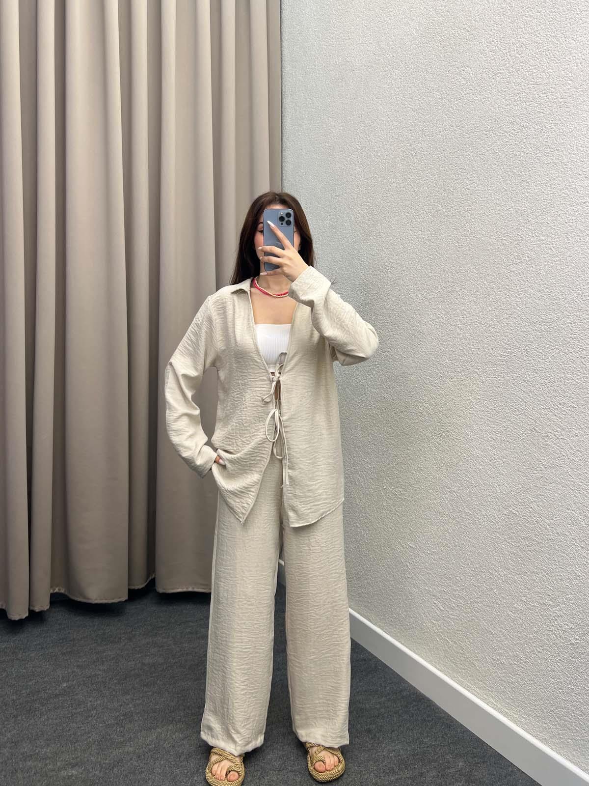 Milano Bej Bağlamalı Kimona Takım